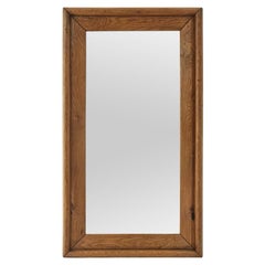 Rare Large Antique French Wall Mirror In Solid Blond Oak, circa 1880