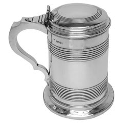 Rare Large Antique Georgian Silver Lidded Tankard 1814
