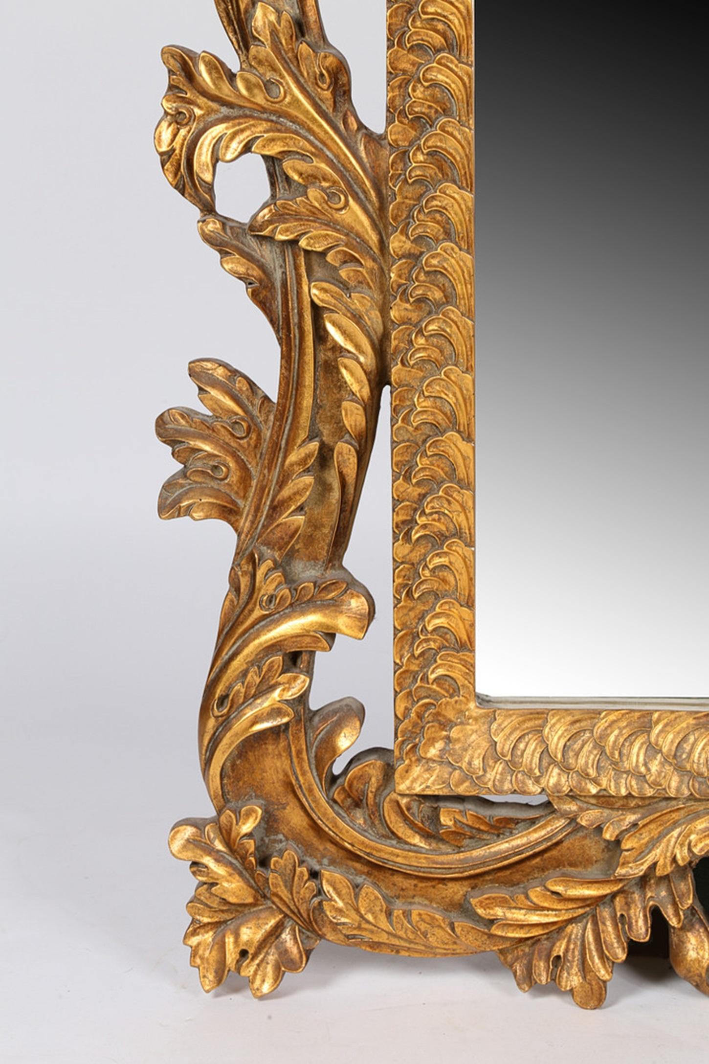 Early 20th Century Gilt Luxury Wall Mirror, Rare Large Antique Rococo English Floral Console Mirror For Sale