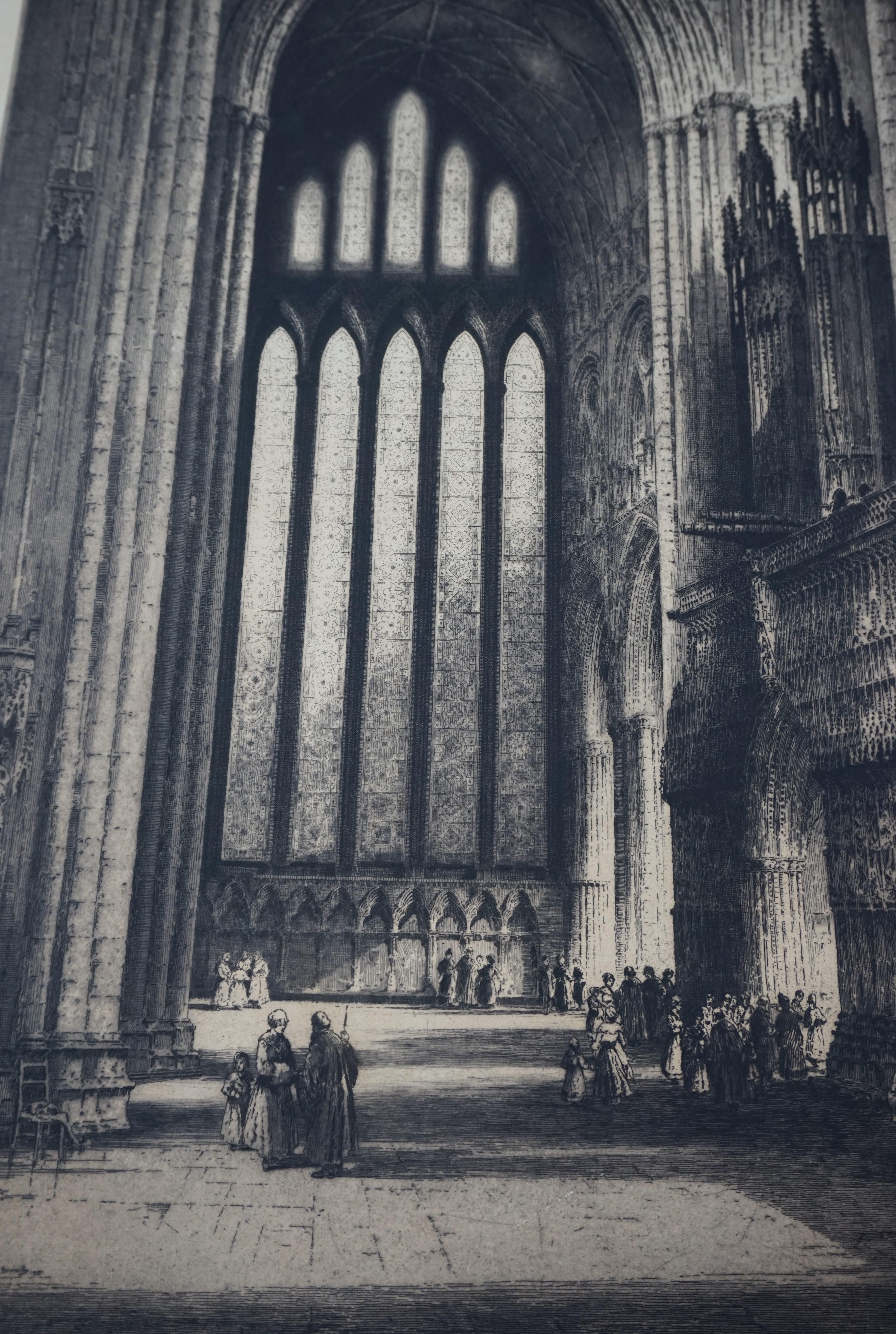 Rare & Large Antique Gothic Cathedral / Church Etching Signed Albany Edmond 1915 For Sale 6