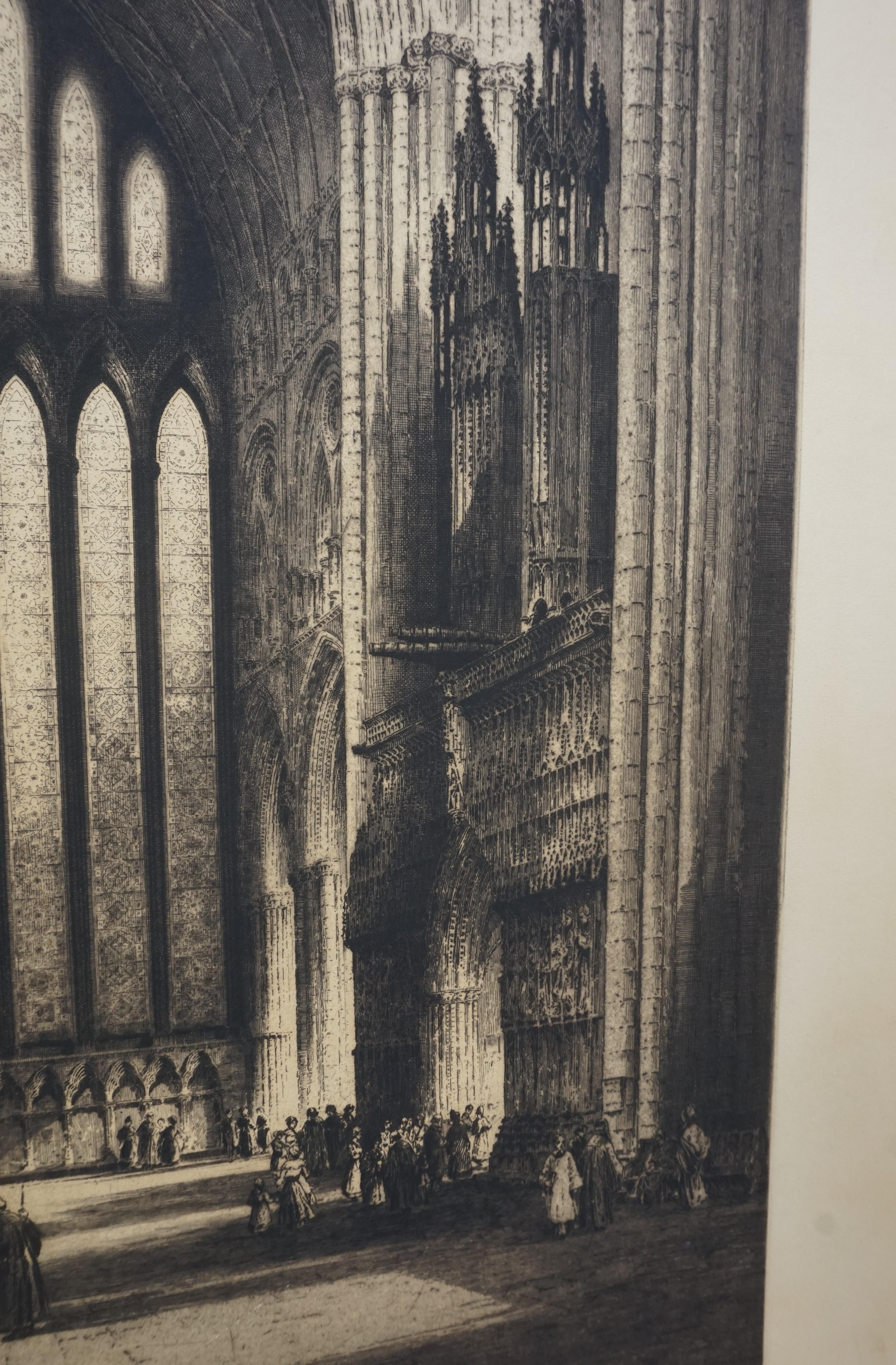 Rare & Large Antique Gothic Cathedral / Church Etching Signed Albany Edmond 1915 For Sale 7