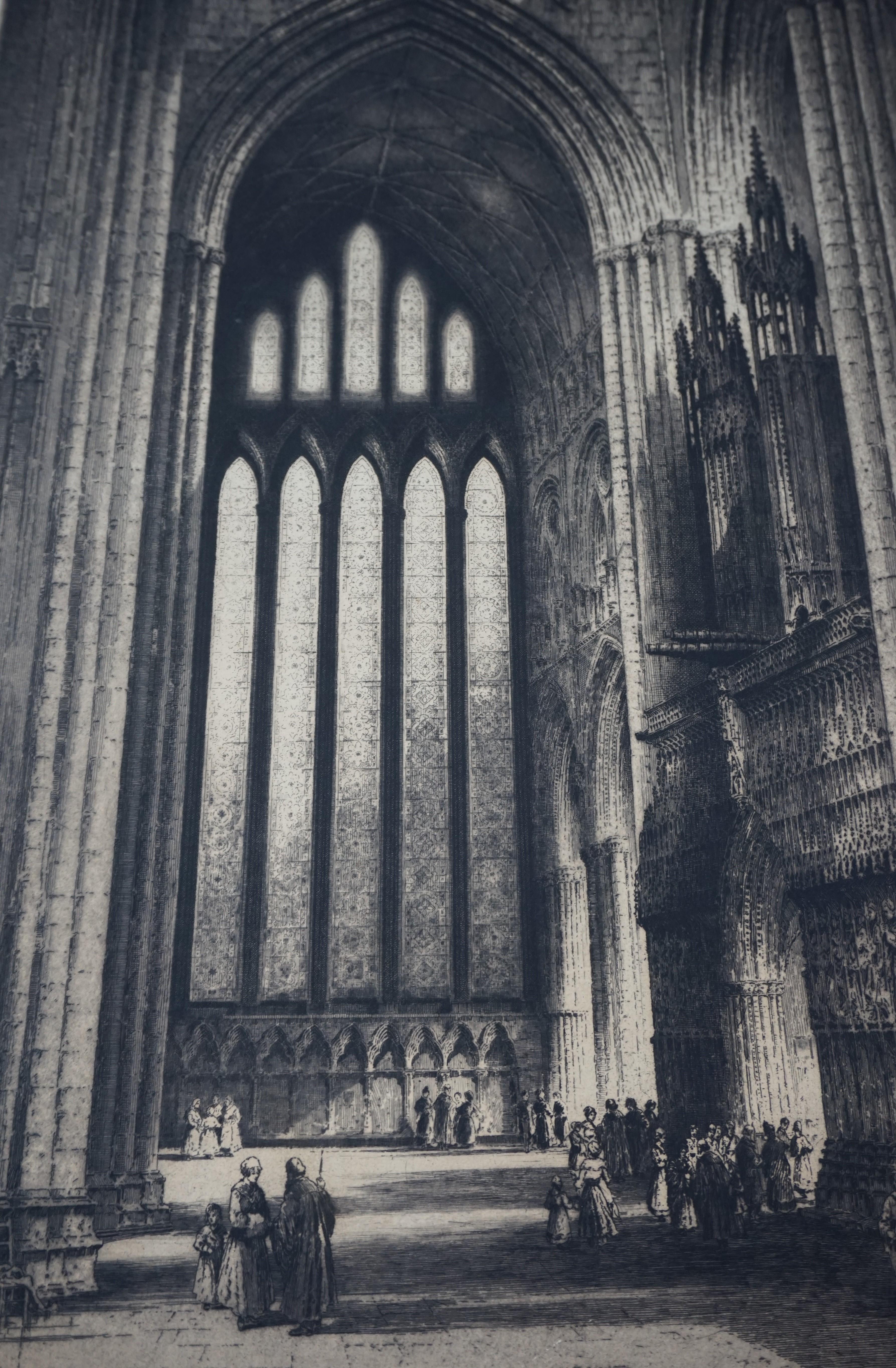 Seltene & große antike gotische Kathedrale / Kirche Radierung Signiert Albany Edmond 1915 (Neugotik) im Angebot