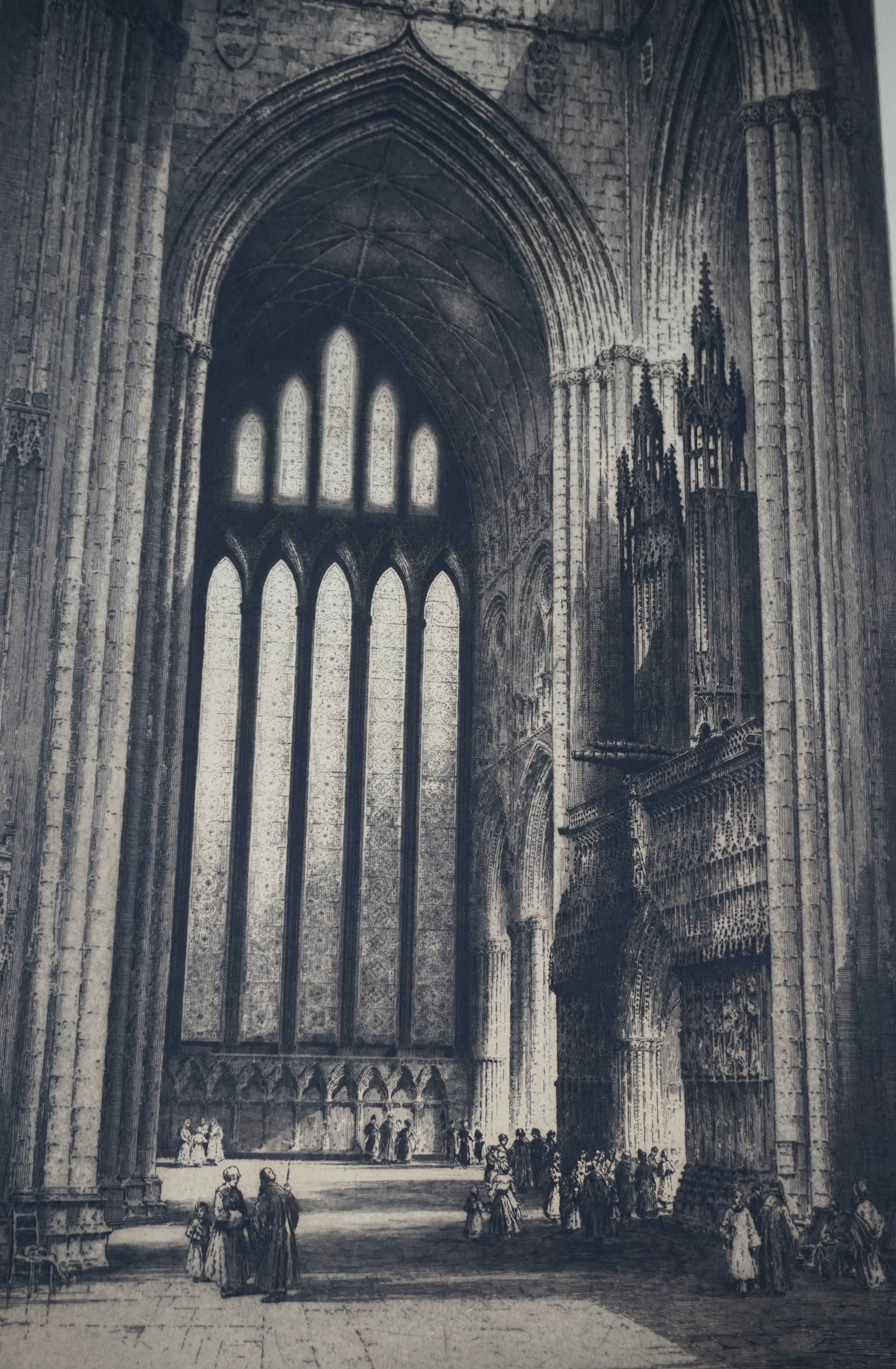 Seltene & große antike gotische Kathedrale / Kirche Radierung Signiert Albany Edmond 1915 im Angebot 12