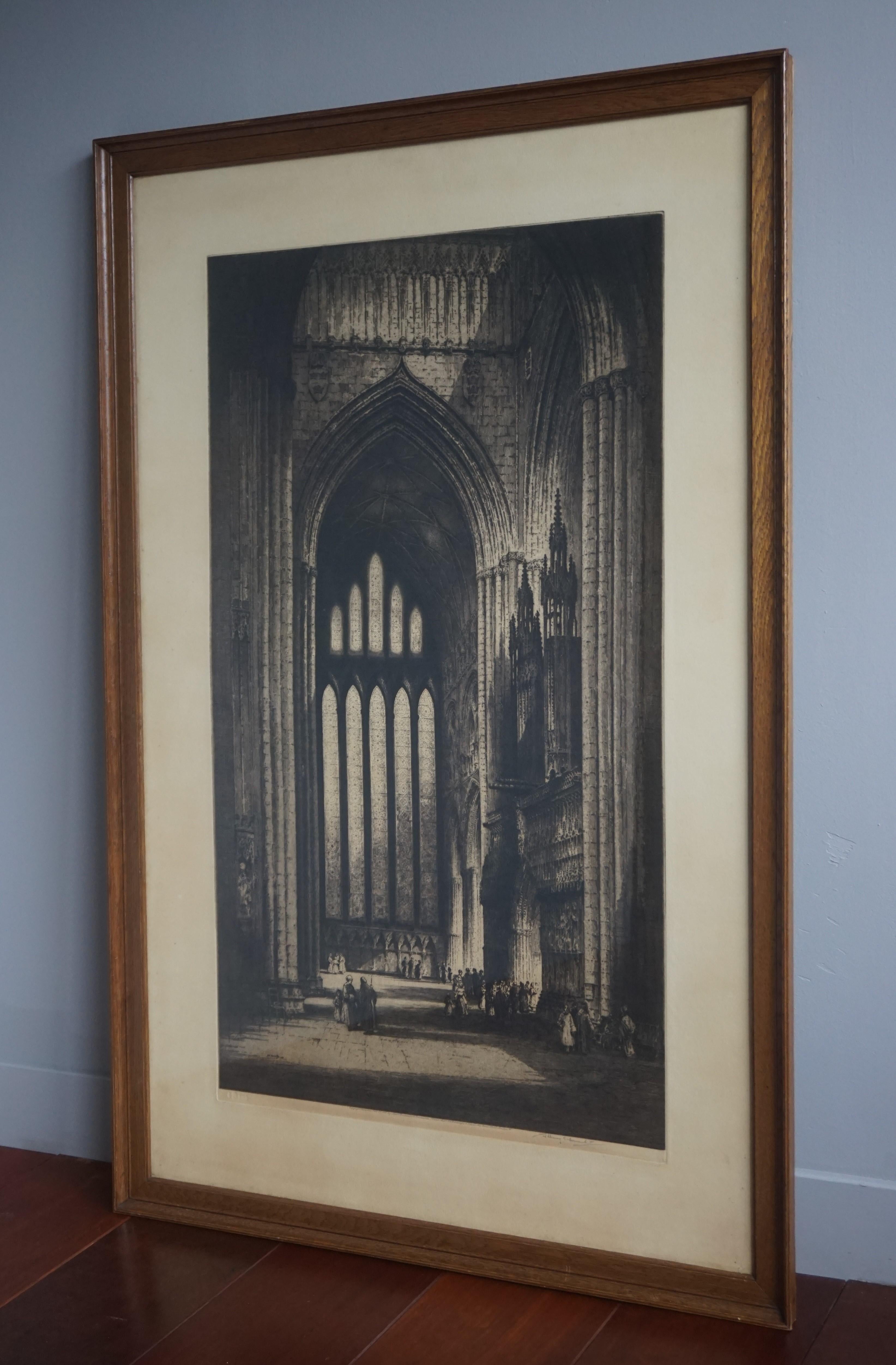 Seltene & große antike gotische Kathedrale / Kirche Radierung Signiert Albany Edmond 1915 (Radiert) im Angebot