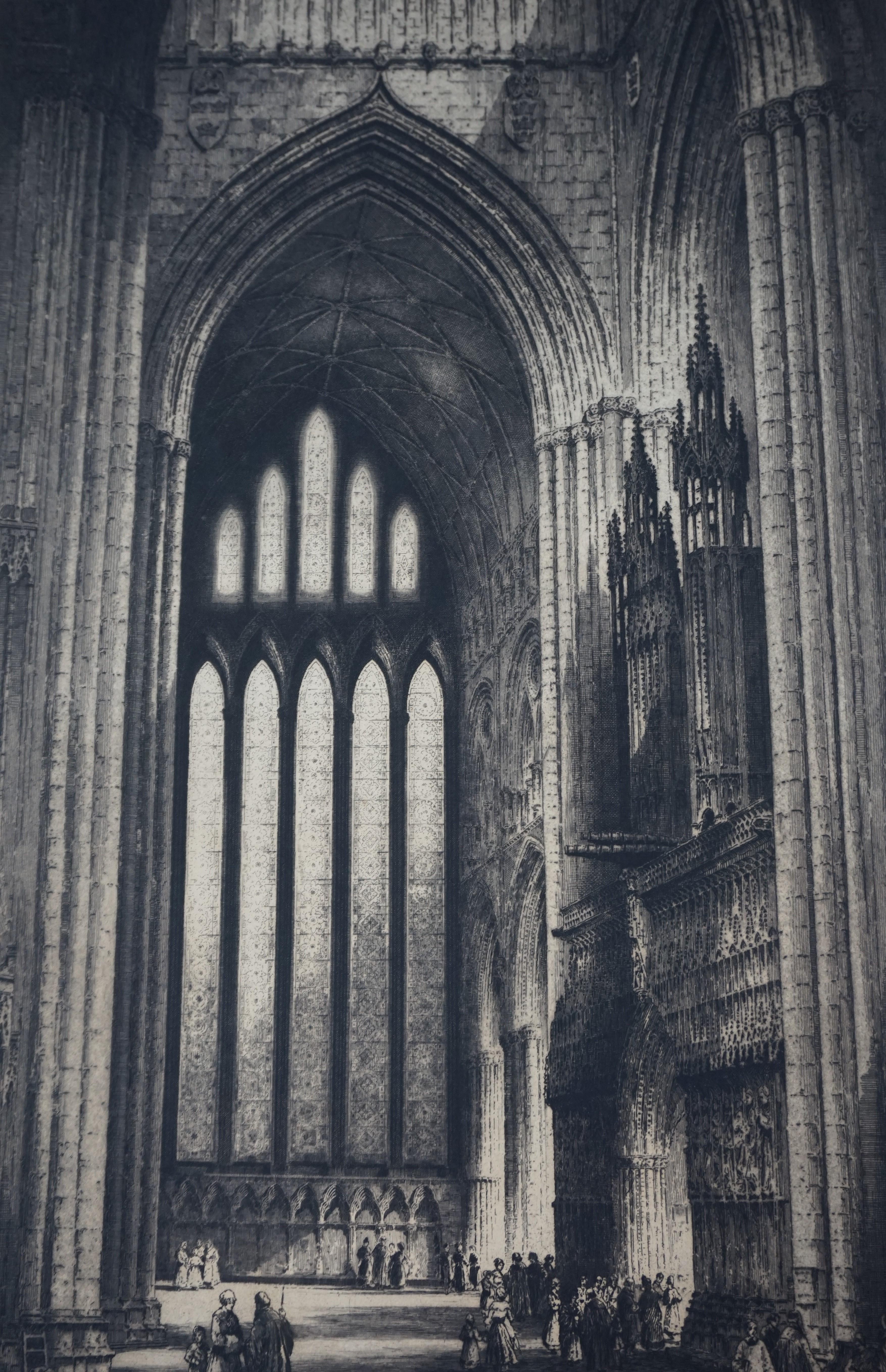 Seltene & große antike gotische Kathedrale / Kirche Radierung Signiert Albany Edmond 1915 im Zustand „Gut“ im Angebot in Lisse, NL