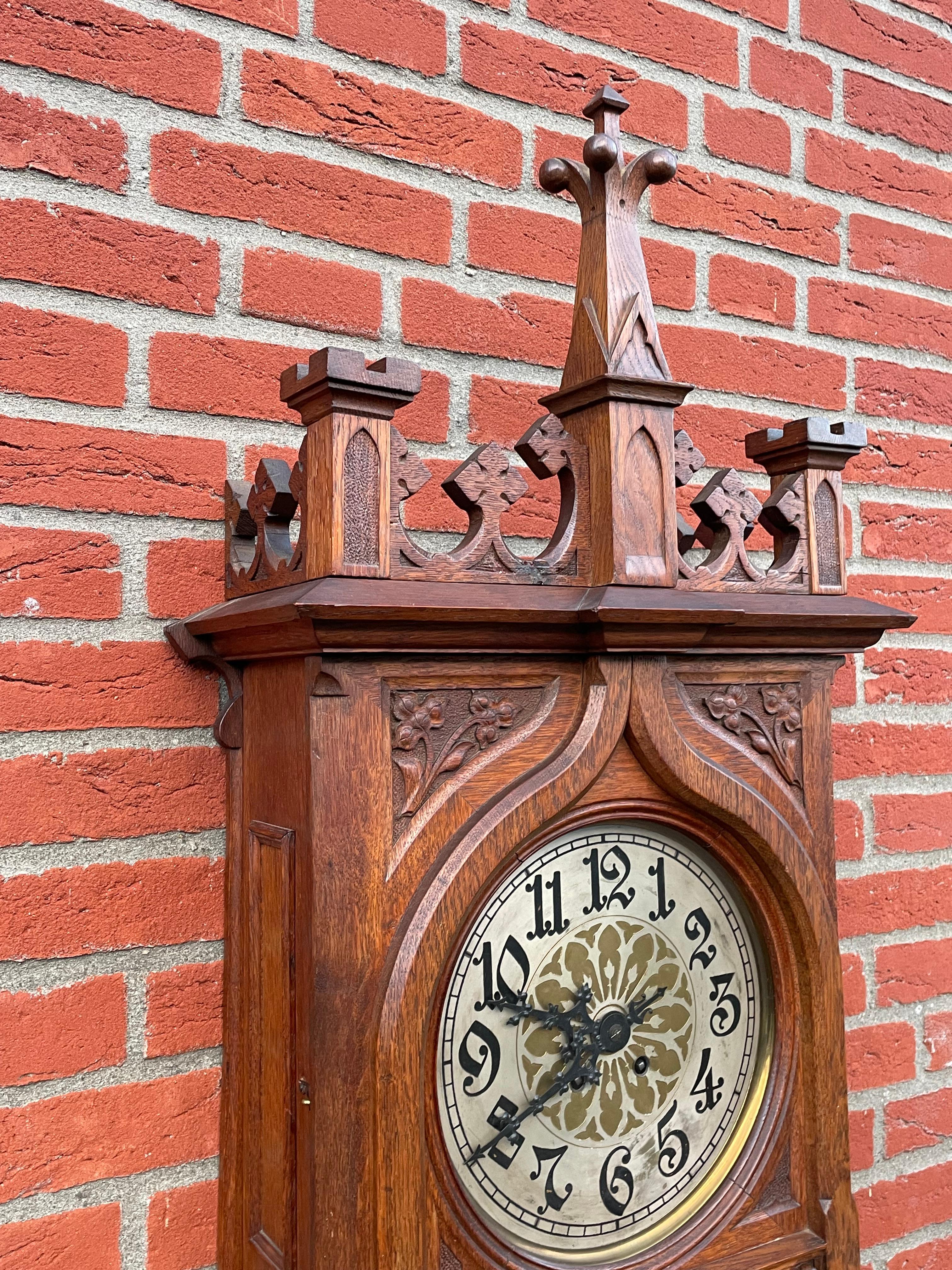 Rare & Large Antique Hand Carved Gothic Revival Wall Clock w. Lenzkirch Movement 3