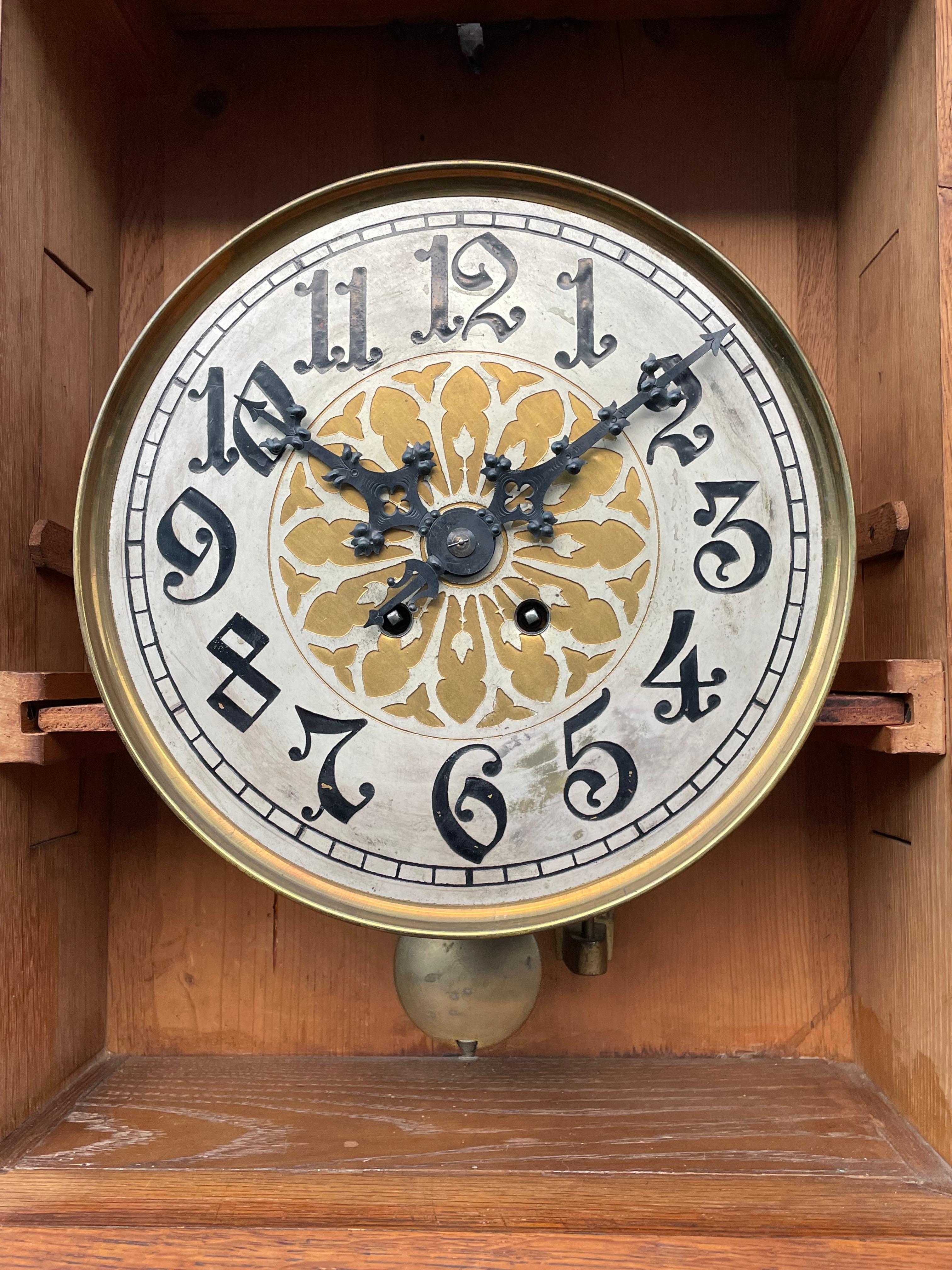 Rare & Large Antique Hand Carved Gothic Revival Wall Clock w. Lenzkirch Movement 5