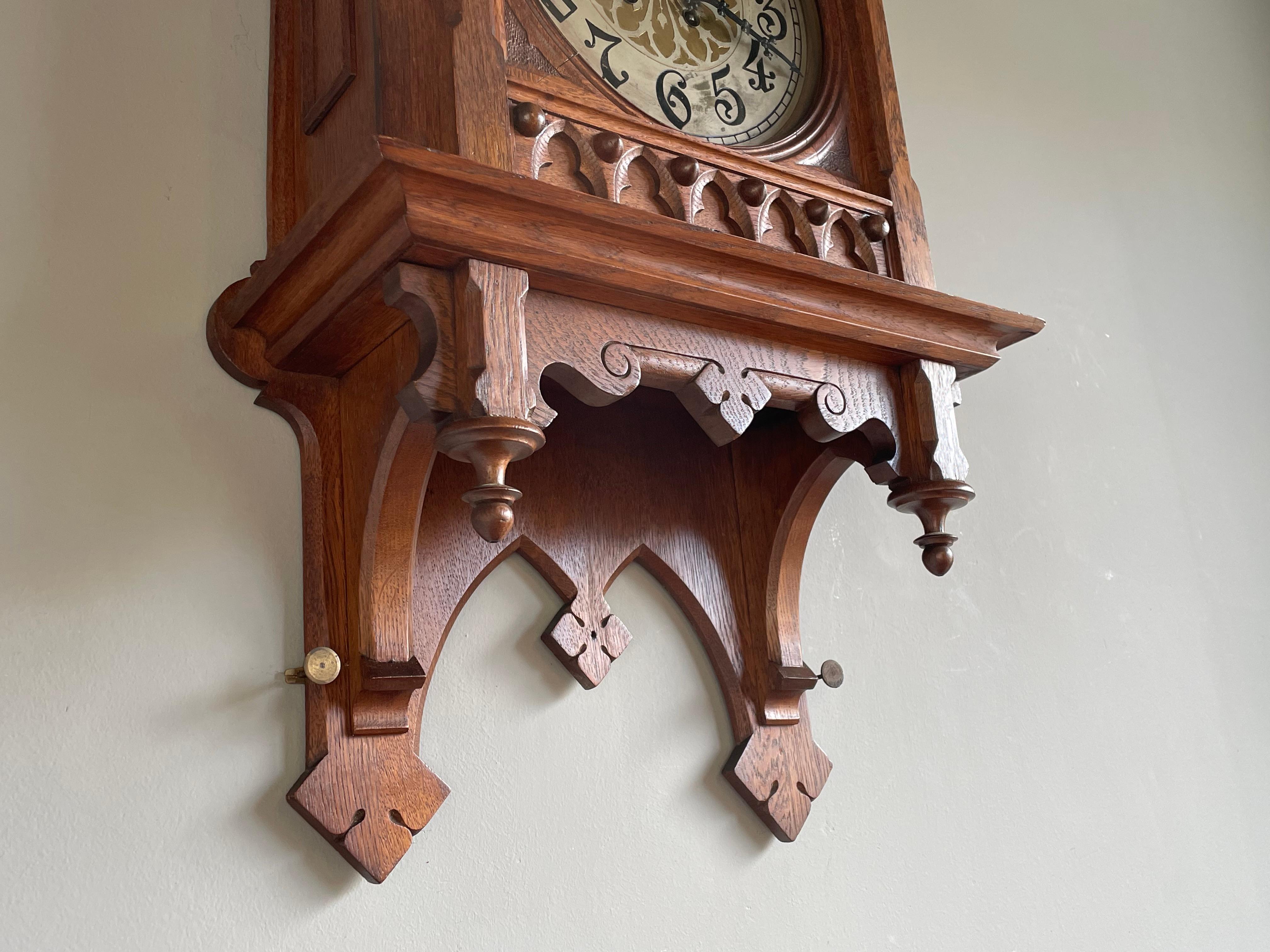 20th Century Rare & Large Antique Hand Carved Gothic Revival Wall Clock w. Lenzkirch Movement