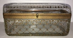 Rare Large Antique Hand Painted Crystal Bronze Baccarat Jewelry Glove Box Casket