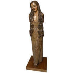 Rare Large Antique Italian Christian Poly Chrome Figure Mary Magdalene