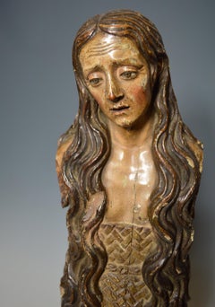 Rare Large Antique Italian Christian Poly Chrome Figure Mary Magdalene