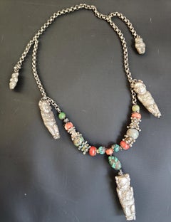 Rare Large Antique Qing Dynasty Chinese Ethnic Minority silver Coral necklace