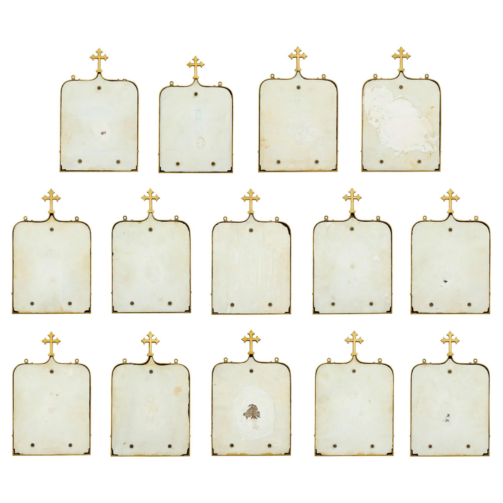 Raro grande set antico Madreperla Ormolu Marmo Stazioni della Croce in vendita 10