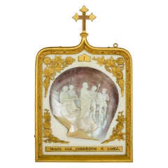 Rare Large Antique Set Mother of Pearl Ormolu Marble Stations of the Cross