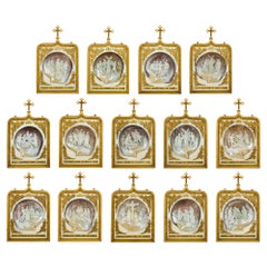 Rare Large Antique Set Mother of Pearl Ormolu Marble Stations of the Cross