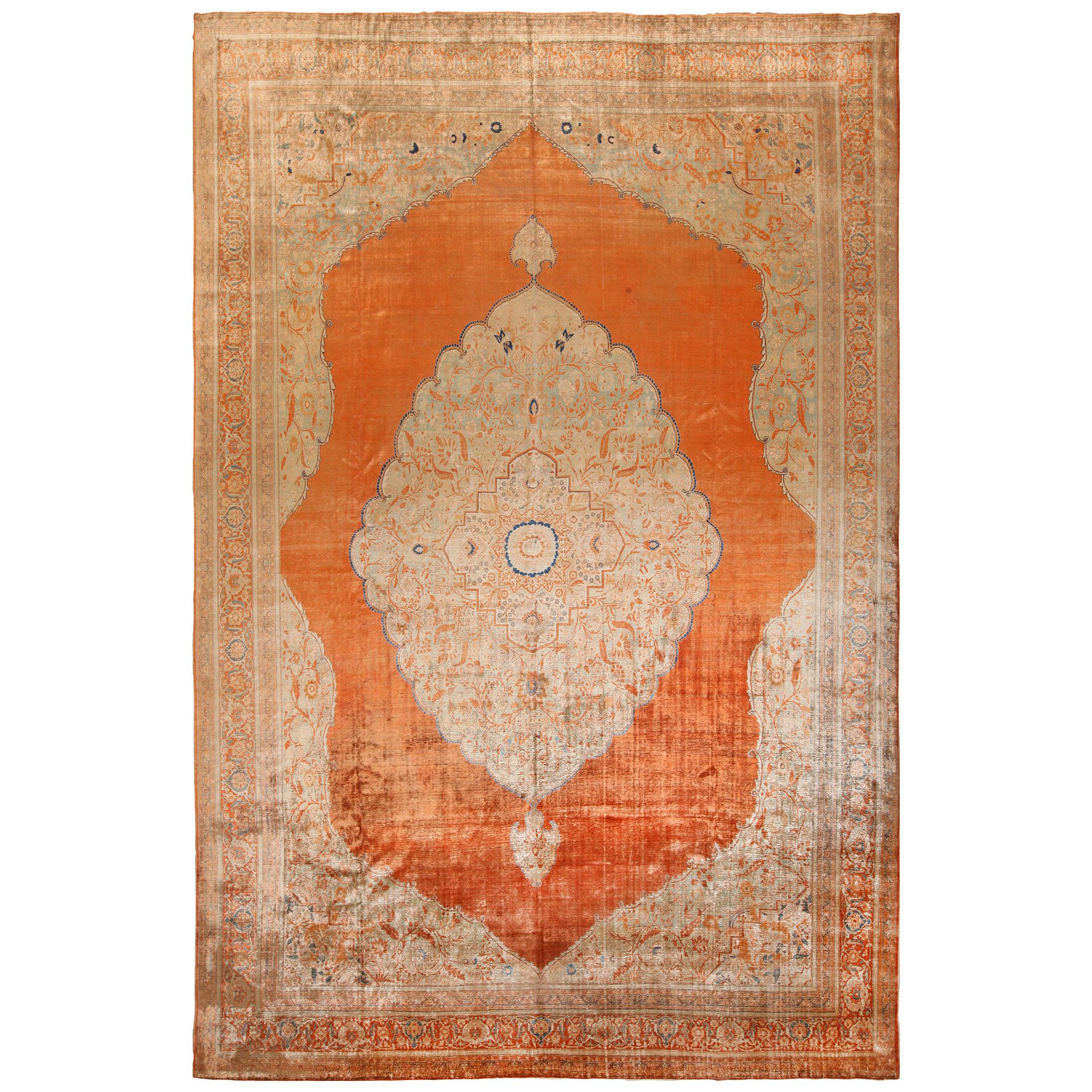 Nazmiyal Antique Silk Persian Tabriz Haji Jalili Carpet. Size: 10' 10" x 16'