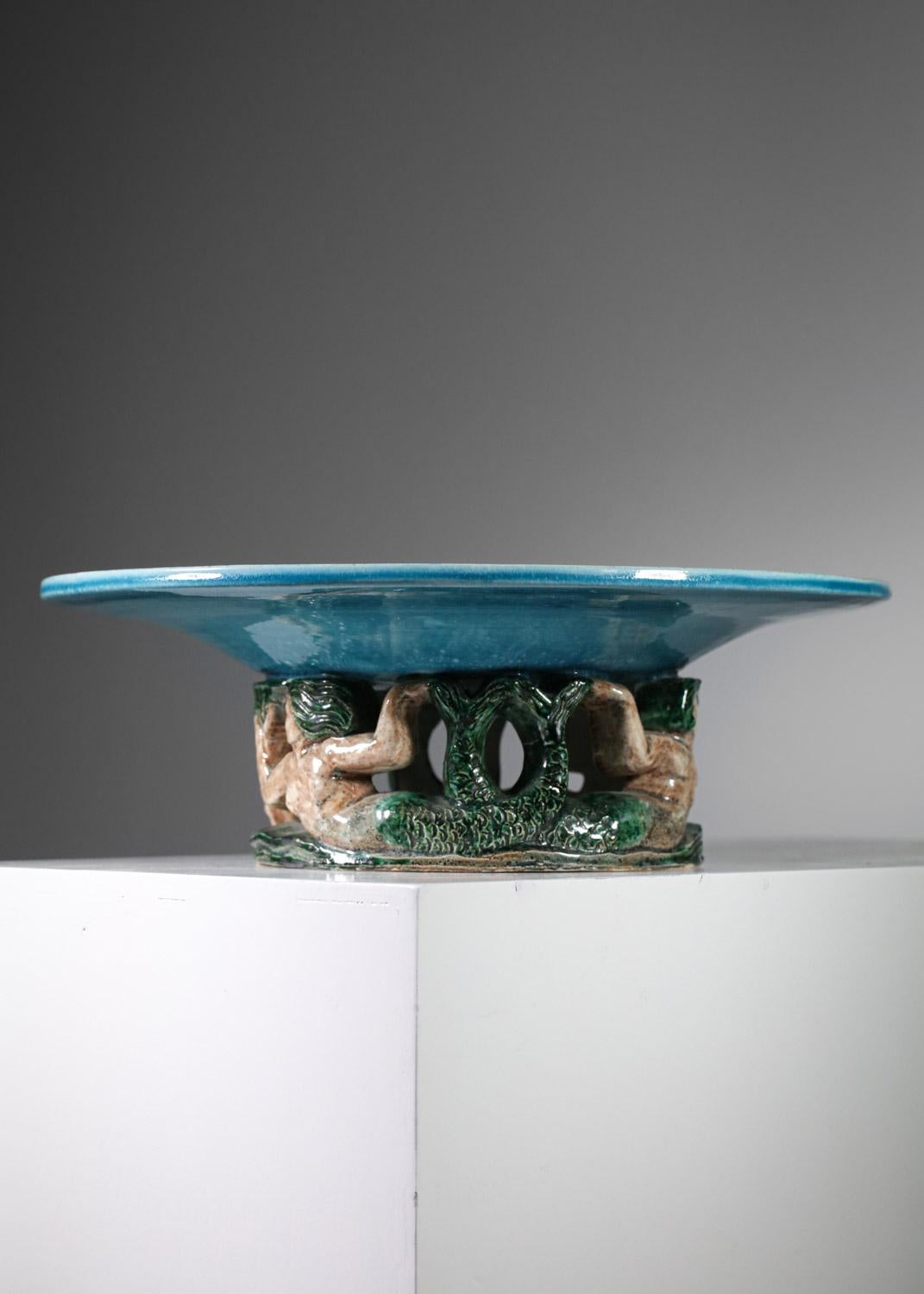 Hand-Crafted Rare Large Art Deco Ceramic Bowl from the 30/40's Robert Meynard, G400 For Sale