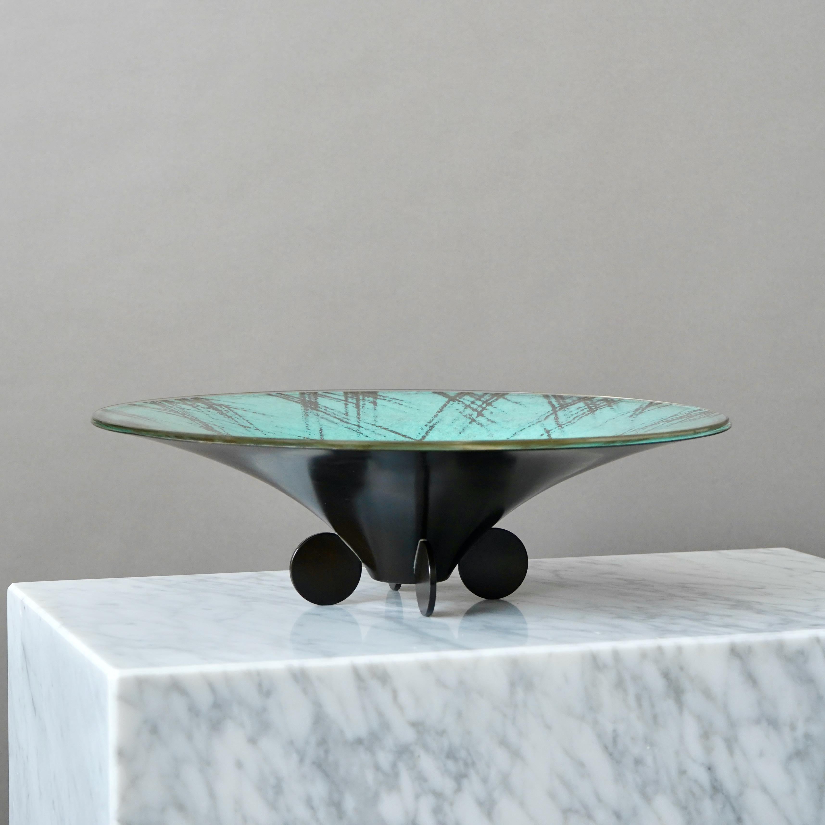 Verre brun Grand bol de centre de table évasé Art Déco rare, WMF Ikora, Allemagne, années 1930 en vente