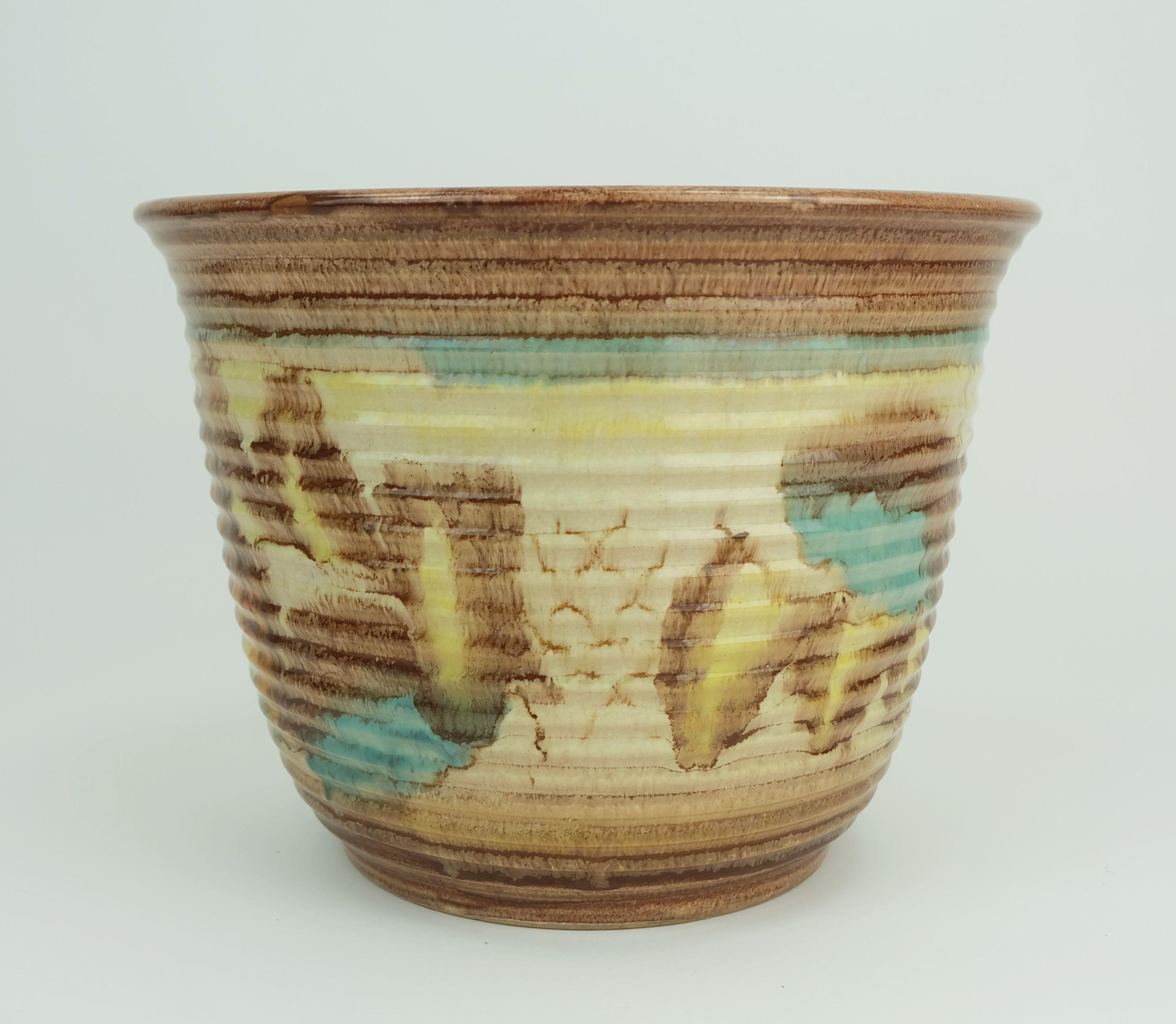 rara maceta grande art déco PLANT POT 1930s cerámica dumler breiden goteo esmalte en venta 4