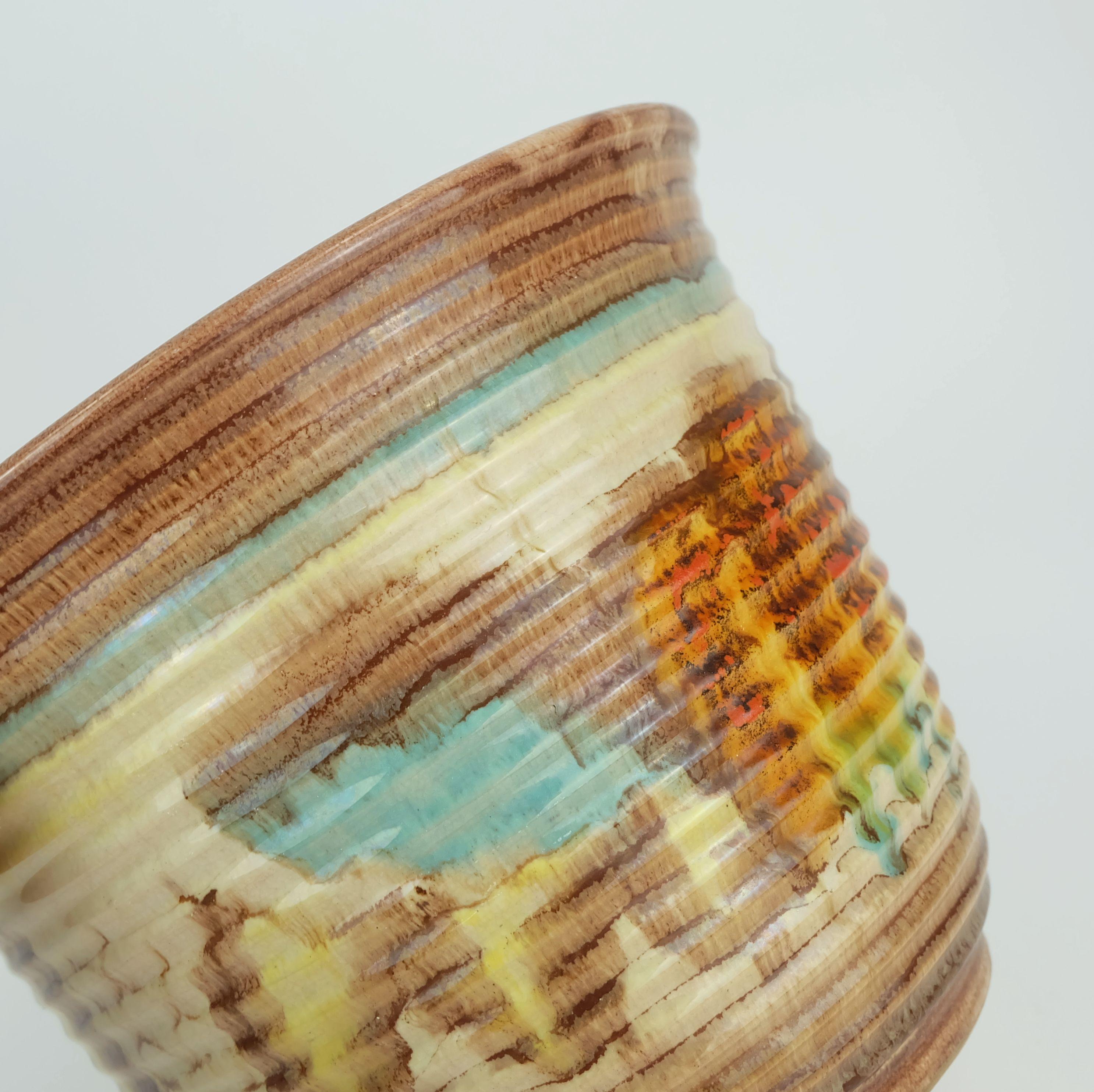 rara maceta grande art déco PLANT POT 1930s cerámica dumler breiden goteo esmalte Alemán en venta