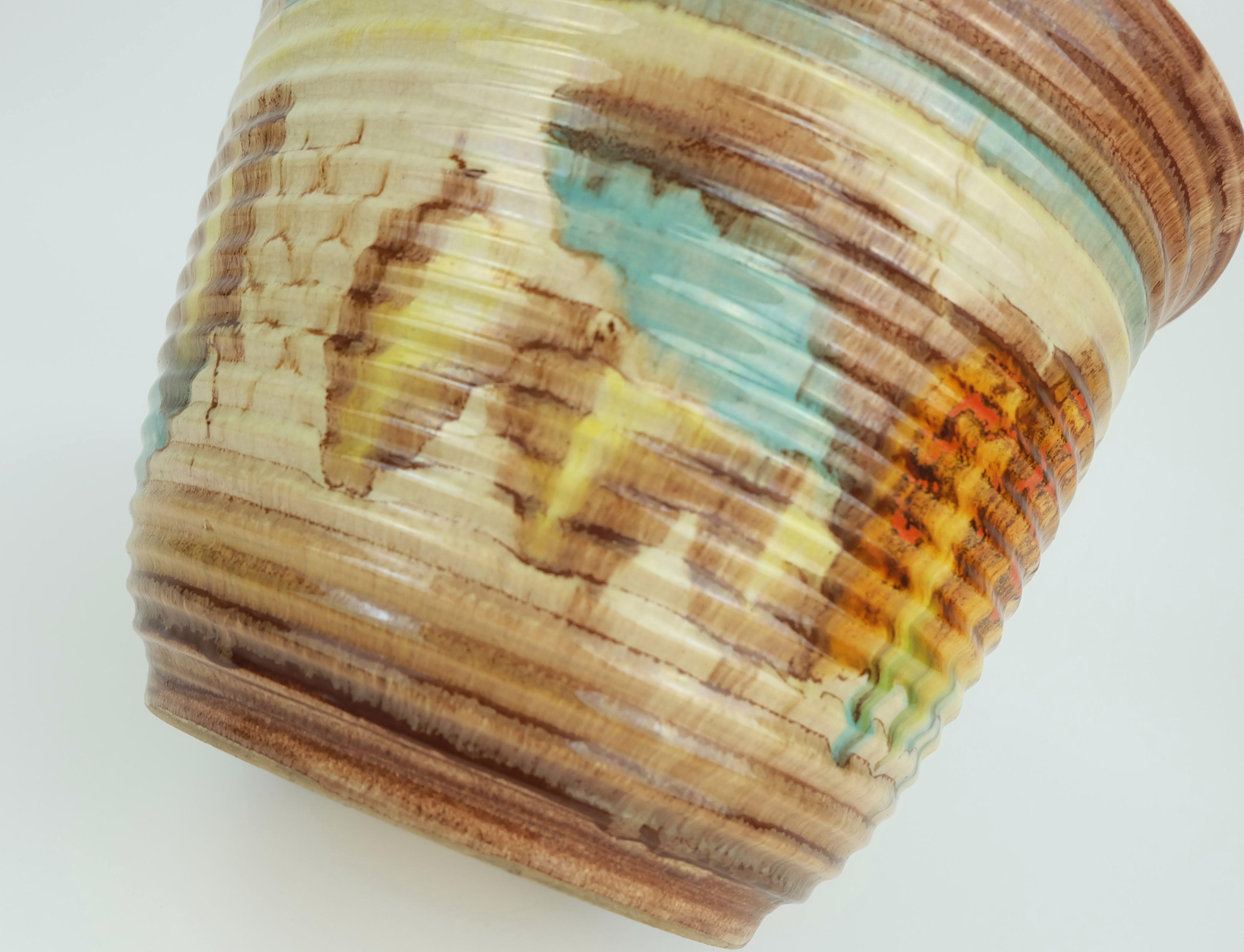 rara maceta grande art déco PLANT POT 1930s cerámica dumler breiden goteo esmalte en Bueno estado para la venta en Mannheim, DE