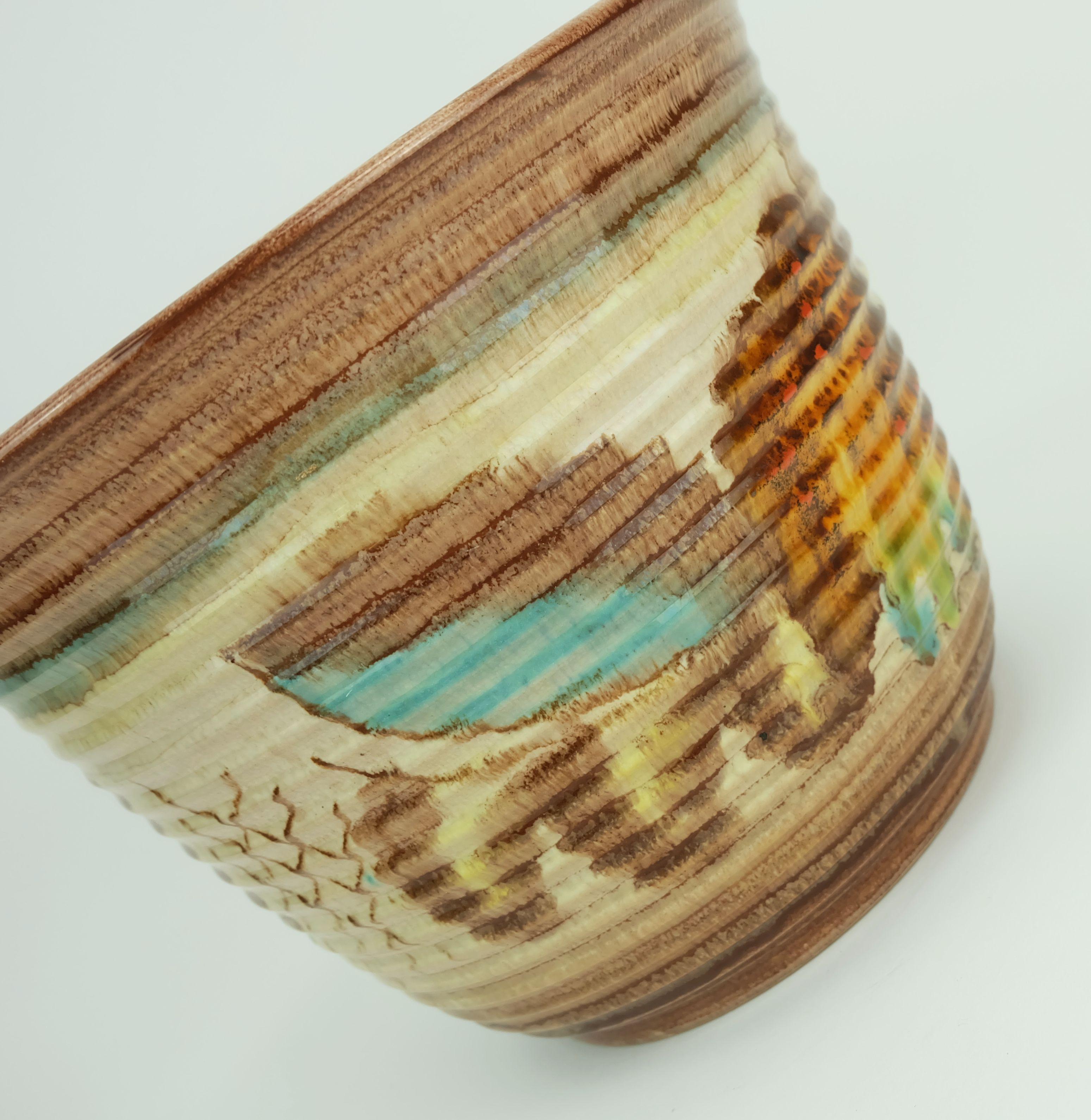 rara maceta grande art déco PLANT POT 1930s cerámica dumler breiden goteo esmalte en venta 2