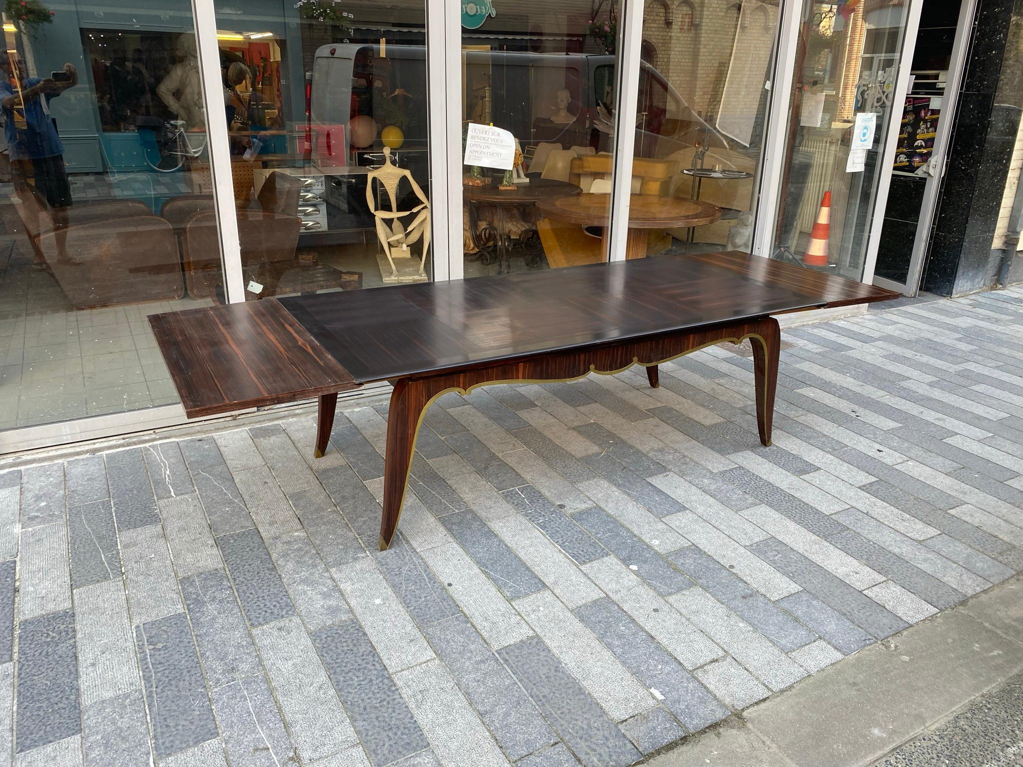 Grande table Art Déco rare en ébène de Macassar et bronze, vers 1930 en vente 3
