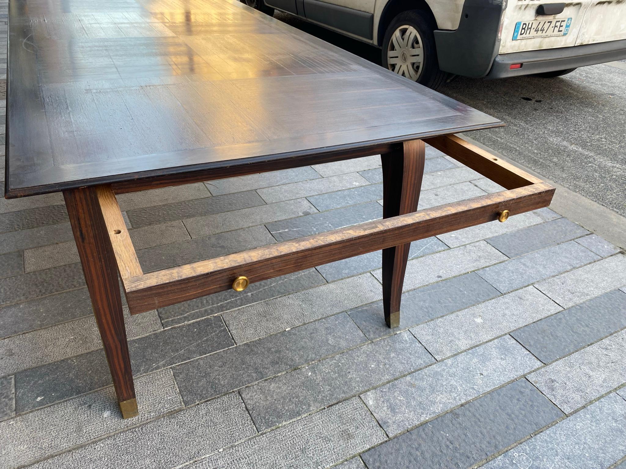 Rare Large Art Deco Table in Macassar Ebony and Bronze circa 1930 For Sale 4