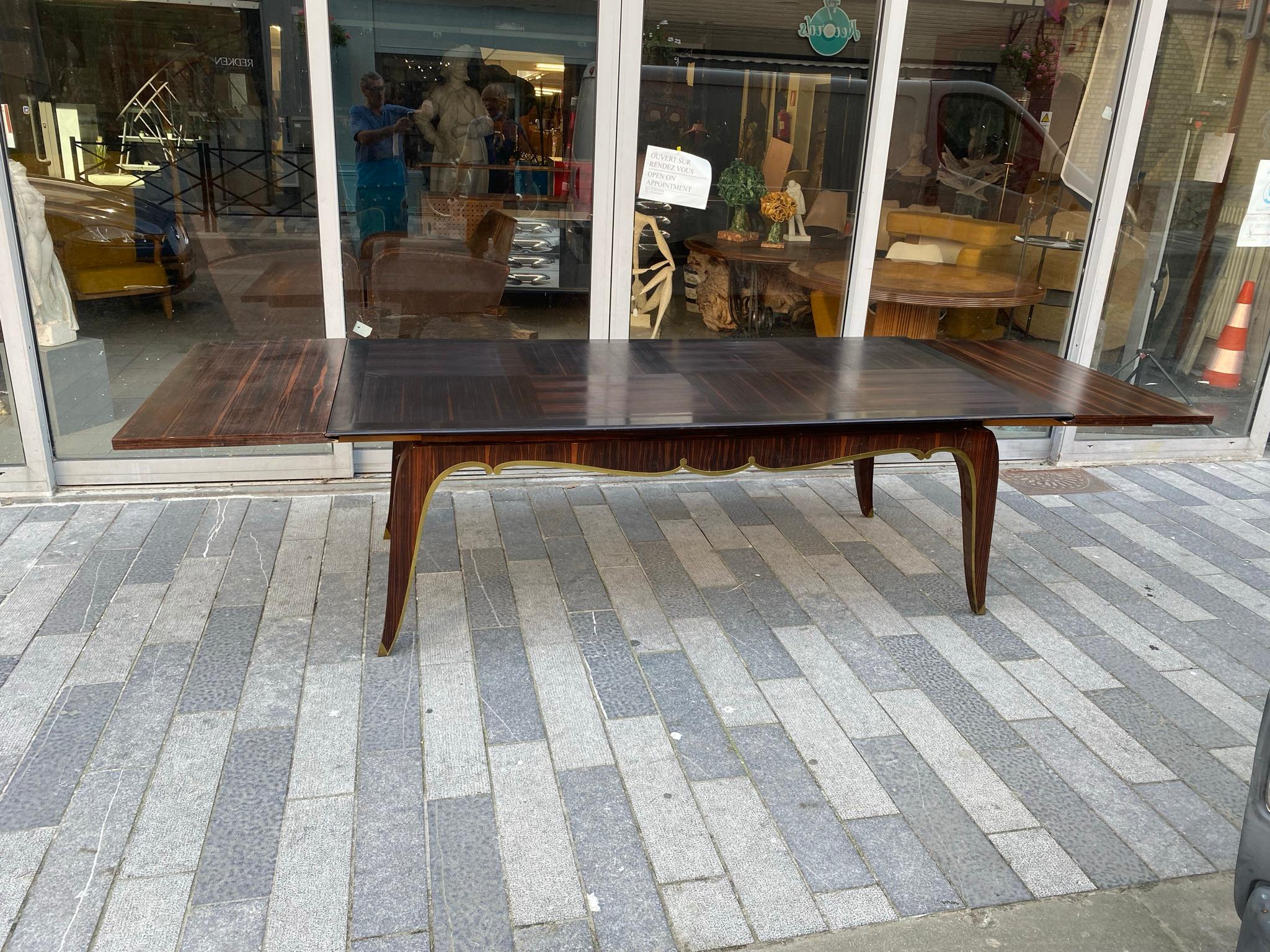 Grande table Art Déco rare en ébène de Macassar et bronze, vers 1930 en vente 10