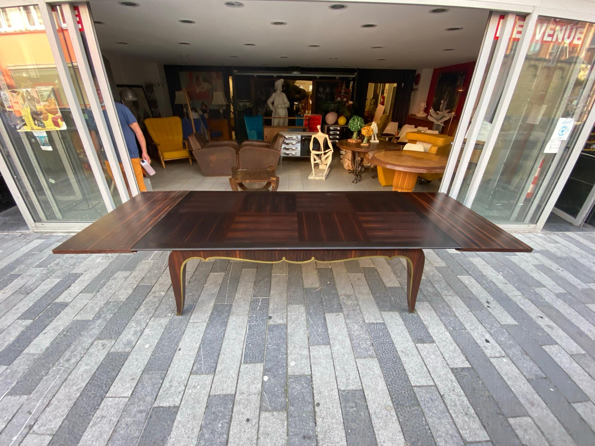Grande table Art Déco rare en ébène de Macassar et bronze, vers 1930 en vente 11
