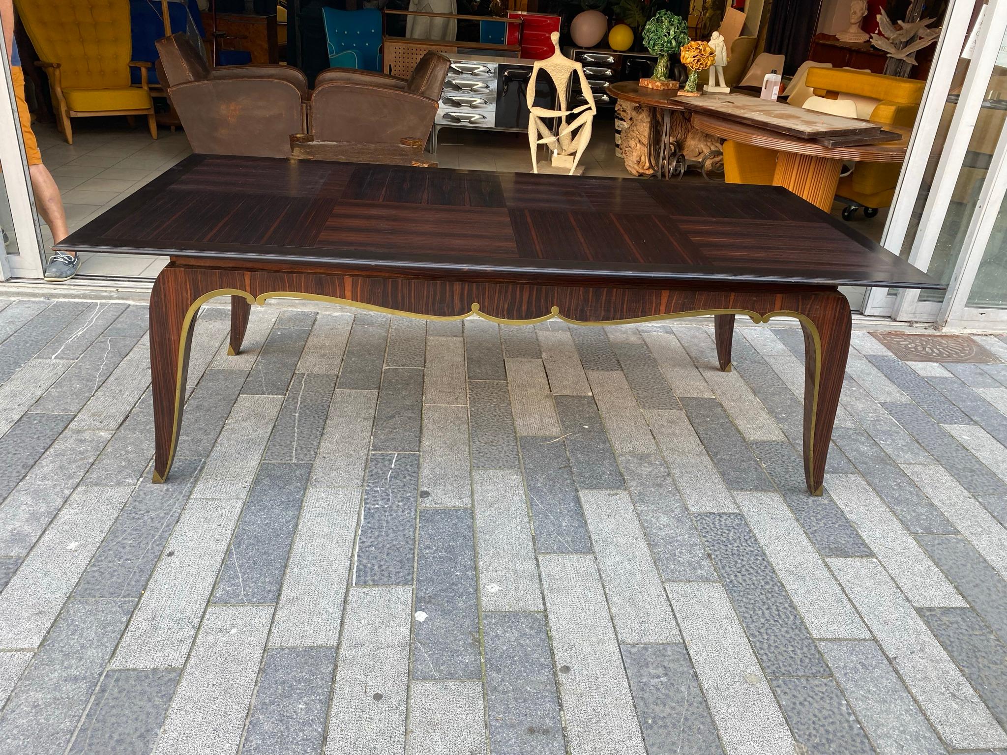 Art déco Grande table Art Déco rare en ébène de Macassar et bronze, vers 1930 en vente
