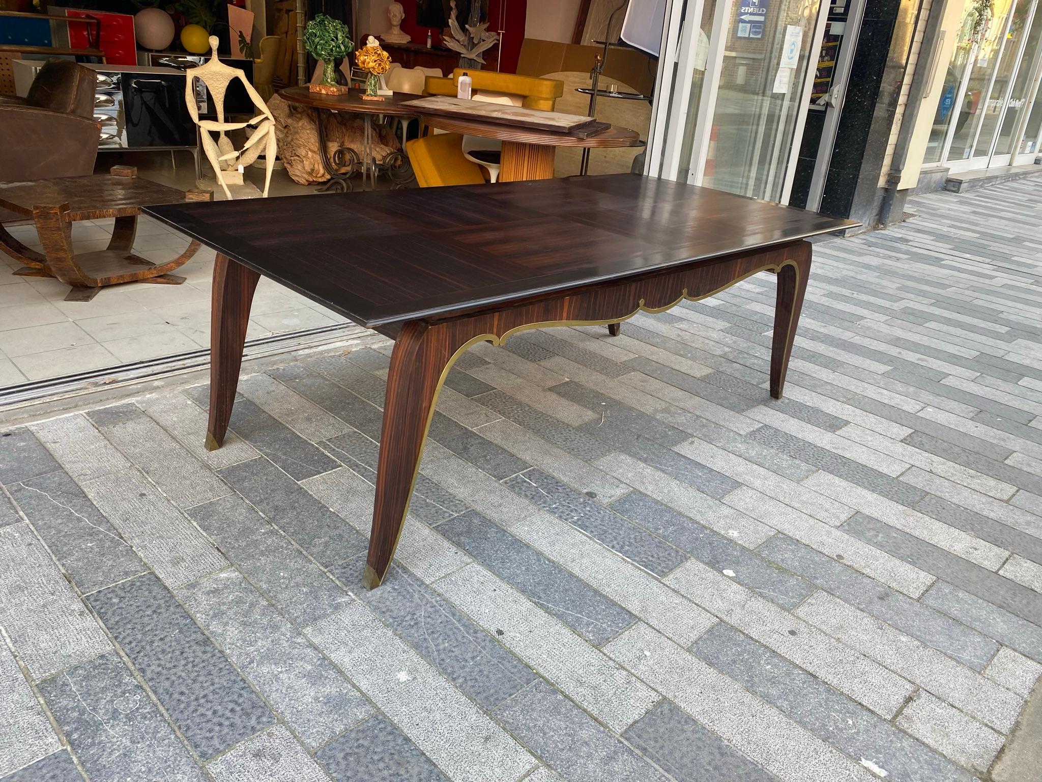 Rare Large Art Deco Table in Macassar Ebony and Bronze circa 1930 For Sale 1