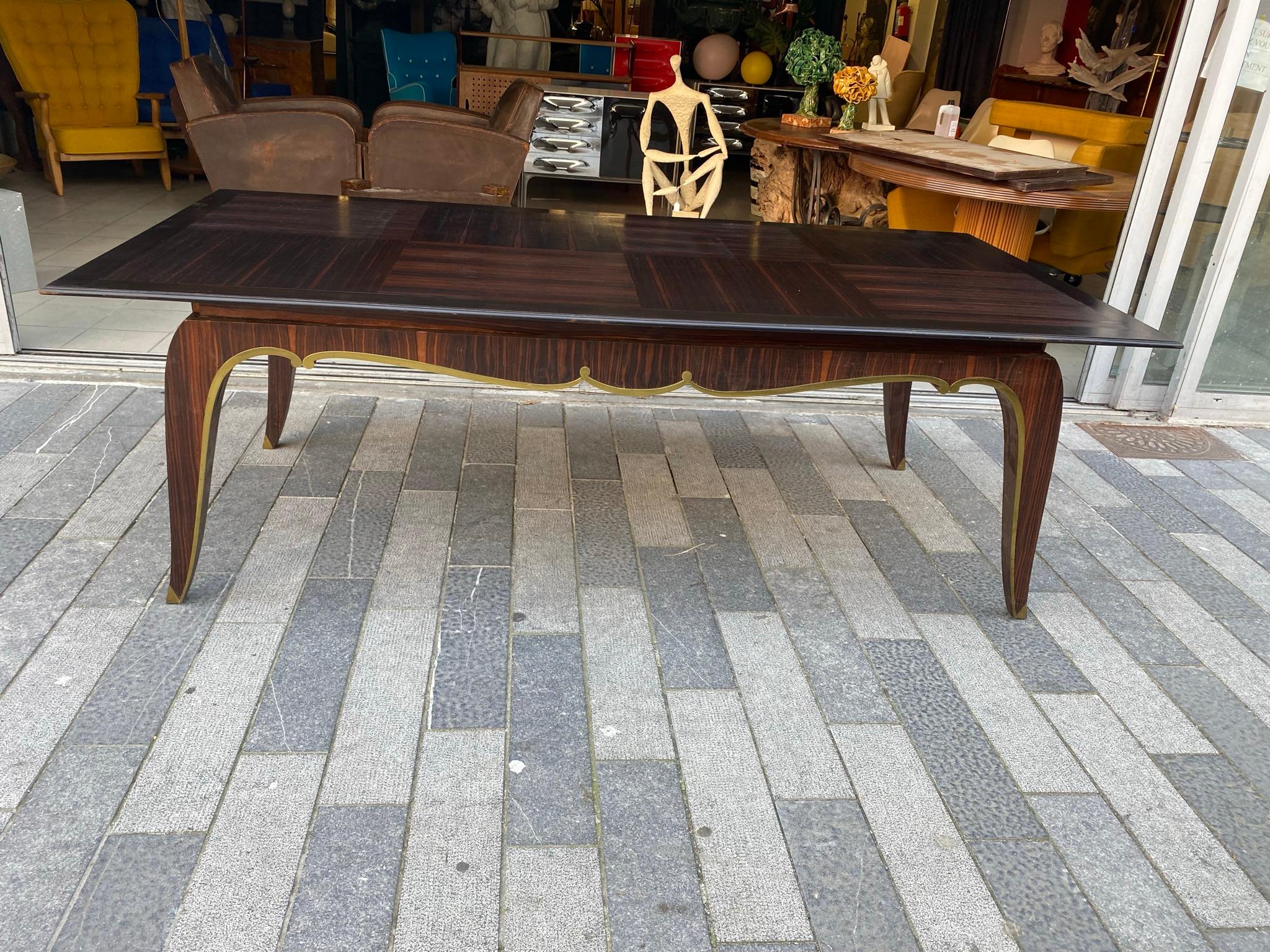 Rare Large Art Deco Table in Macassar Ebony and Bronze circa 1930 For Sale 2