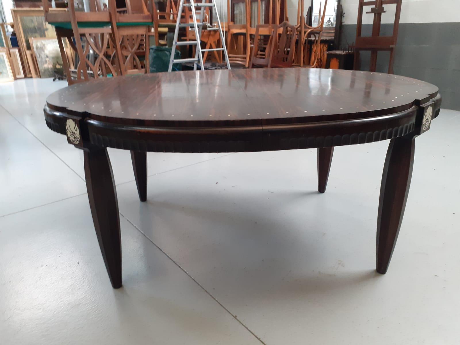 Rare Large Art Deco Table in Macassar Ebony and Ivory, circa 1925 For Sale 6