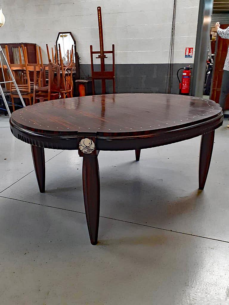 Rare Large Art Deco Table in Macassar Ebony and Ivory, circa 1925 For Sale 11