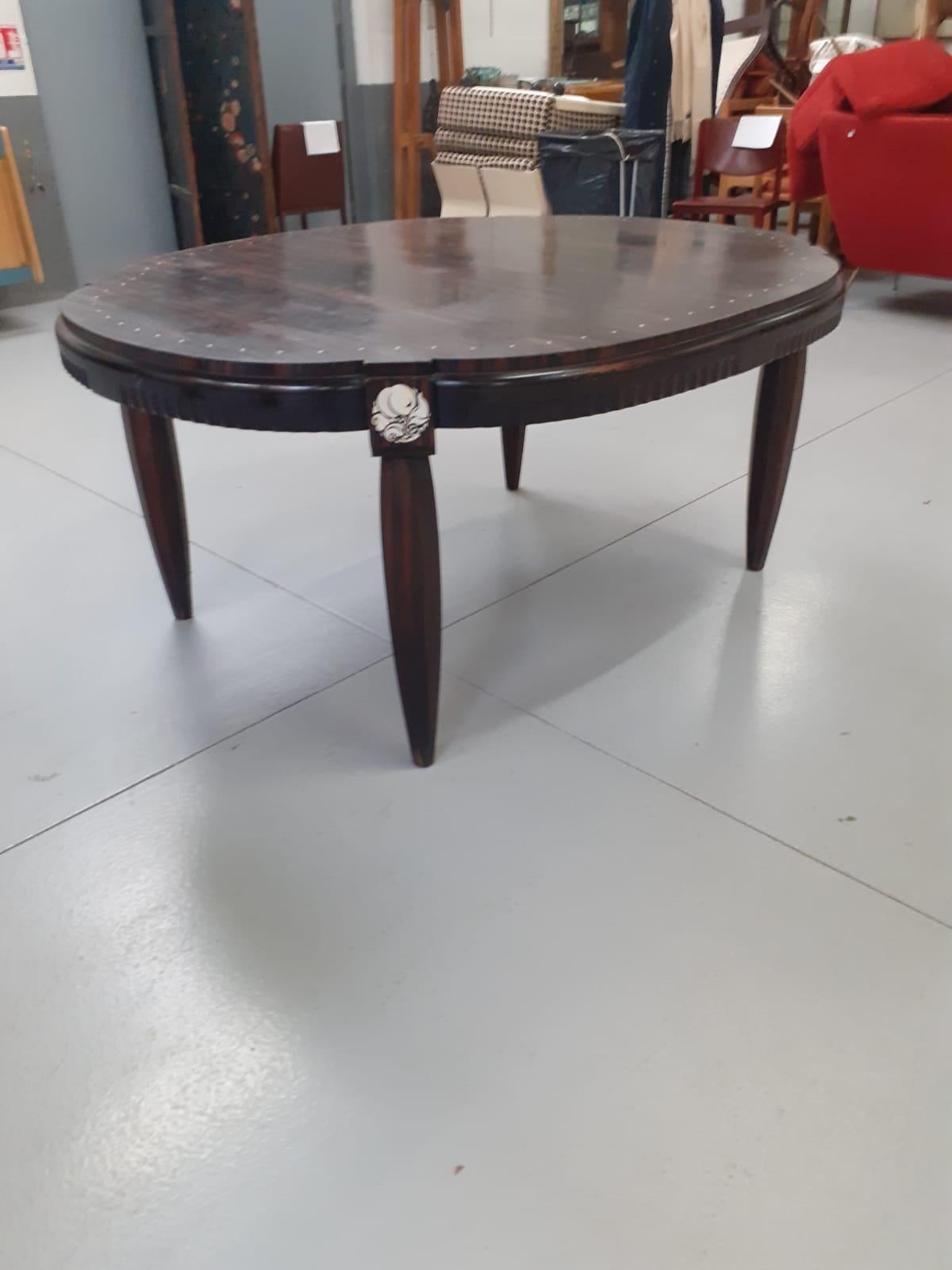 Rare Large Art Deco Table in Macassar Ebony and Ivory, circa 1925 In Good Condition For Sale In Saint-Ouen, FR