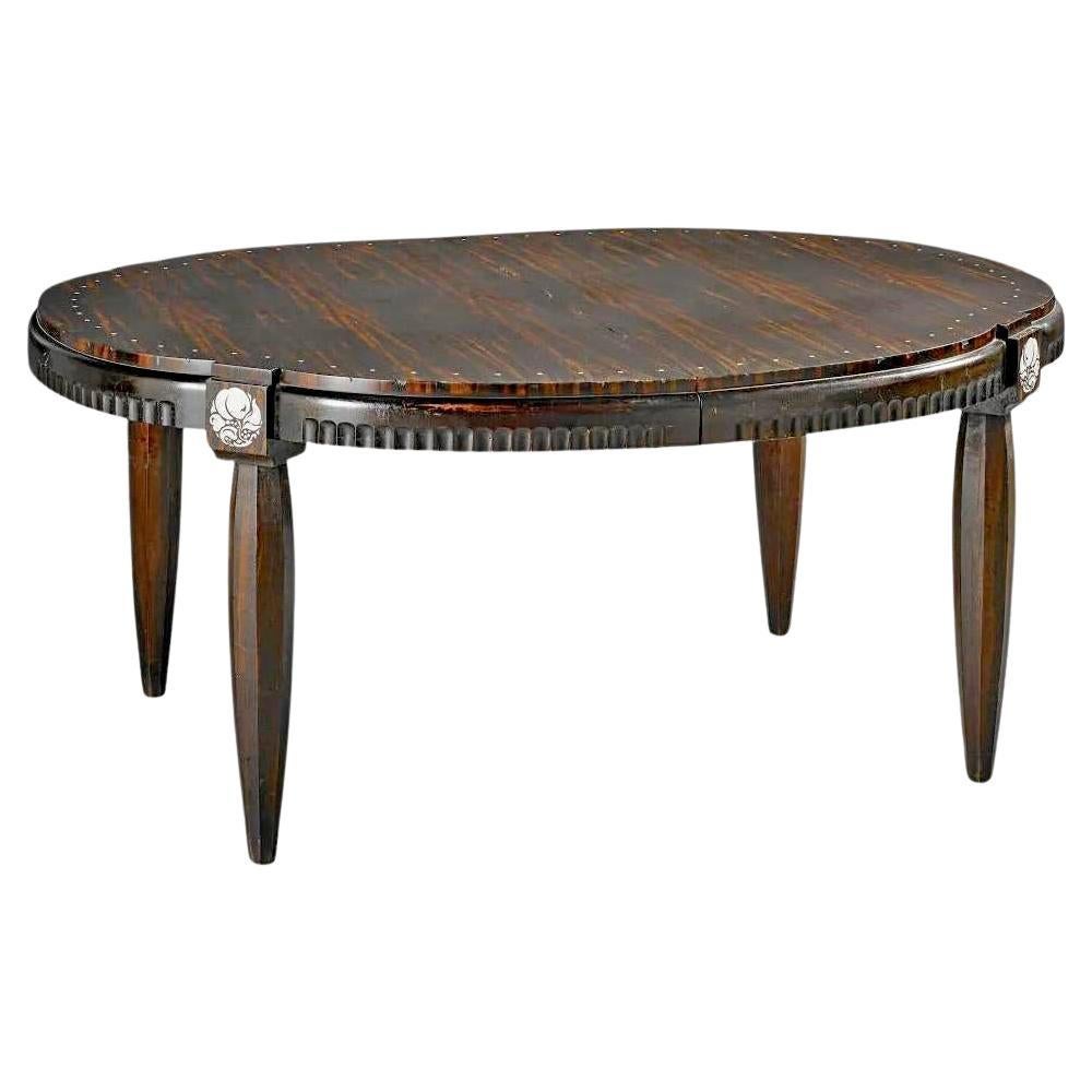 Rare Large Art Deco Table in Macassar Ebony and Ivory, circa 1925 For Sale