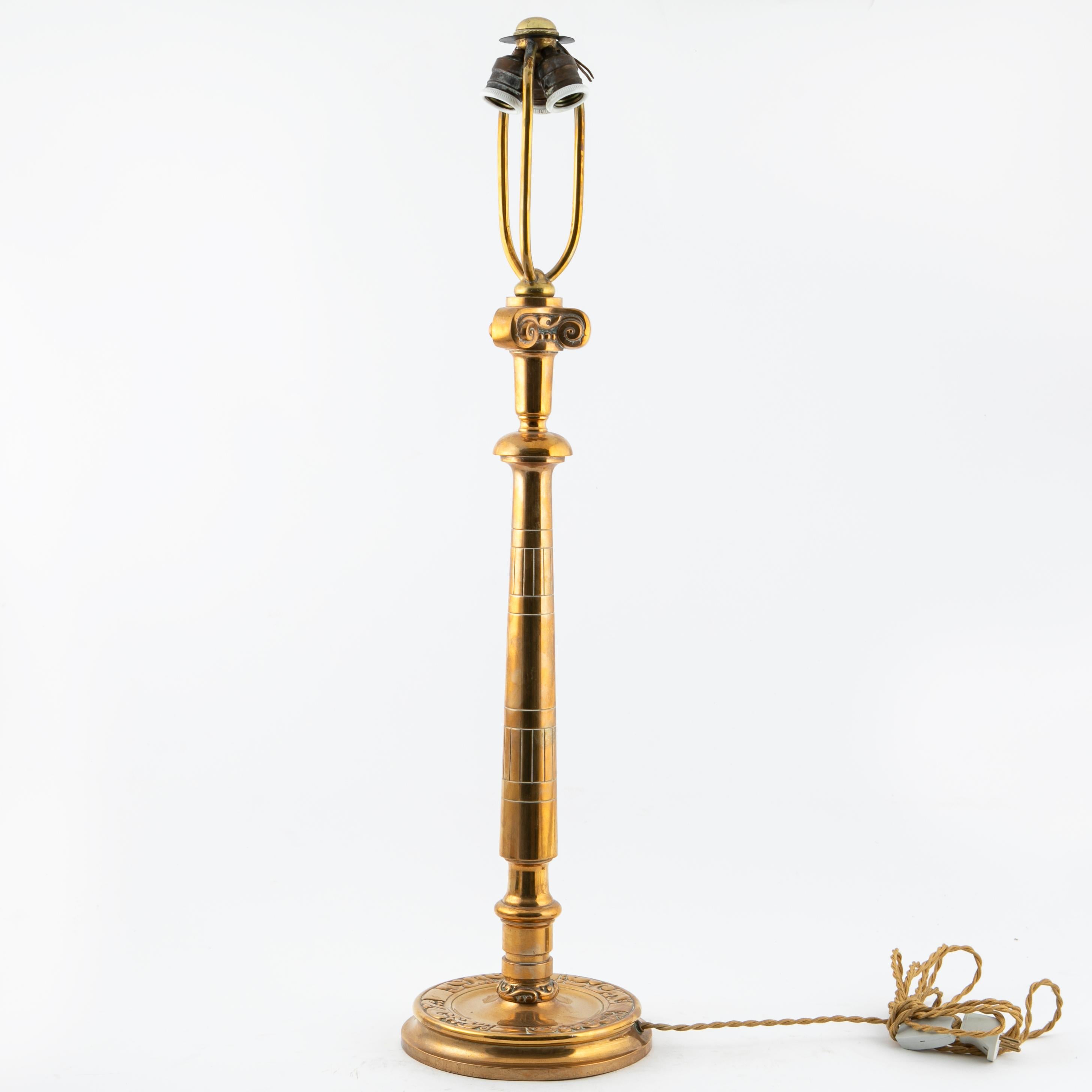 Danish Rare Large Art Nouveau Brass Table Lamp, Presumably by Thorvald Bindesbøll For Sale