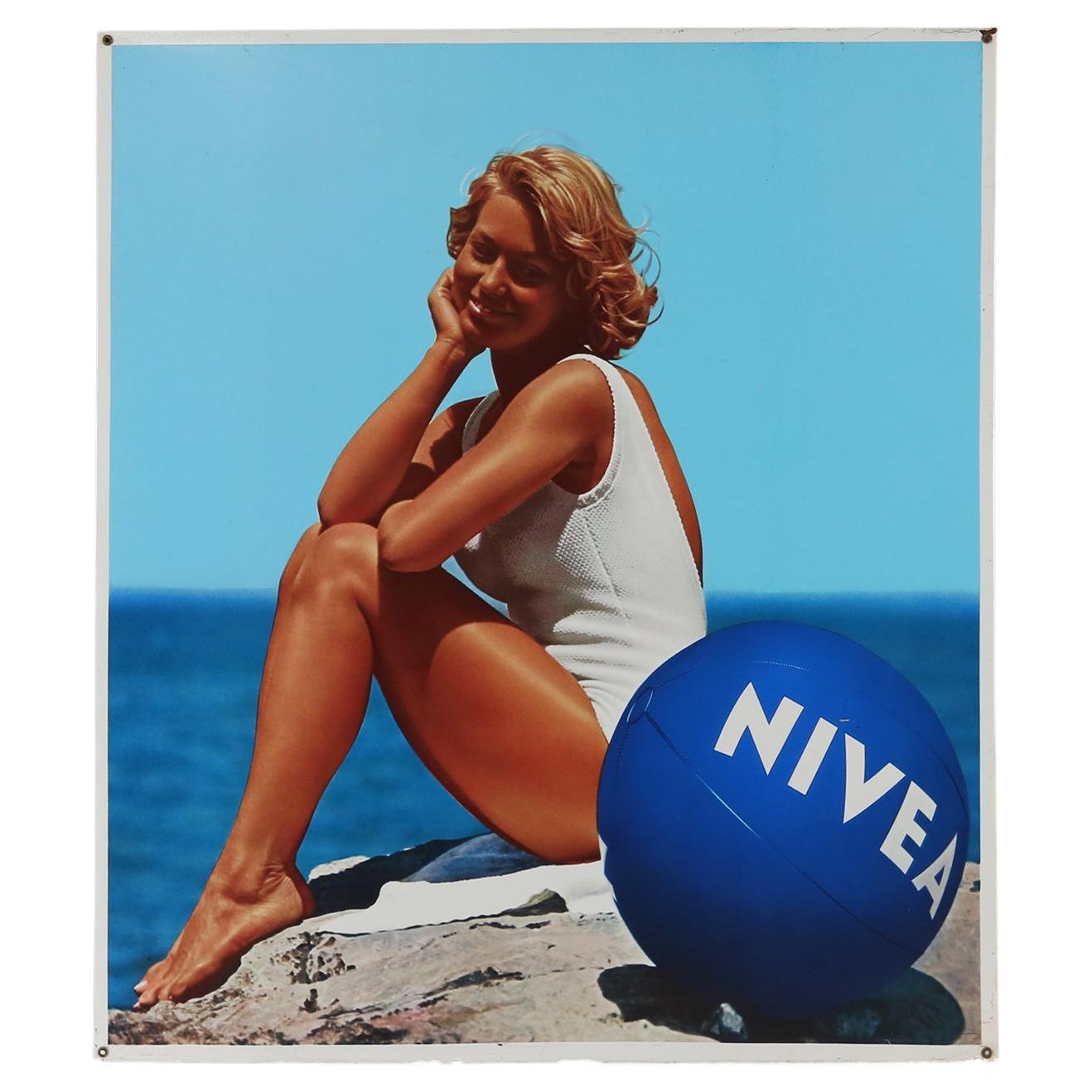 Rare large authentic vintage advertising sign for Nivea cosmetics, Belgiu For Sale
