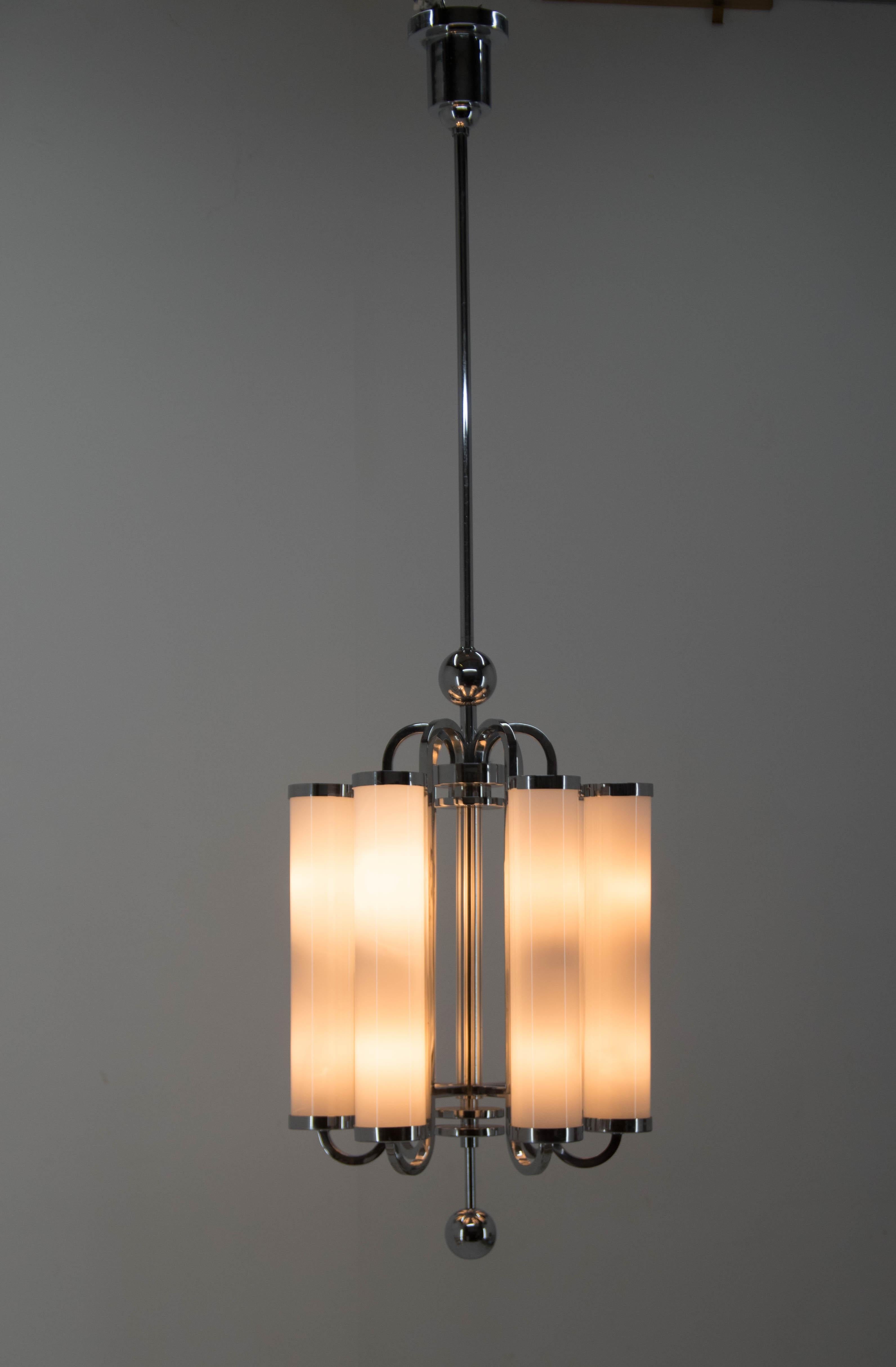 Art Deco Rare Large Bauhaus Chrome-Plated Tubular Chandelier, 1930s For Sale