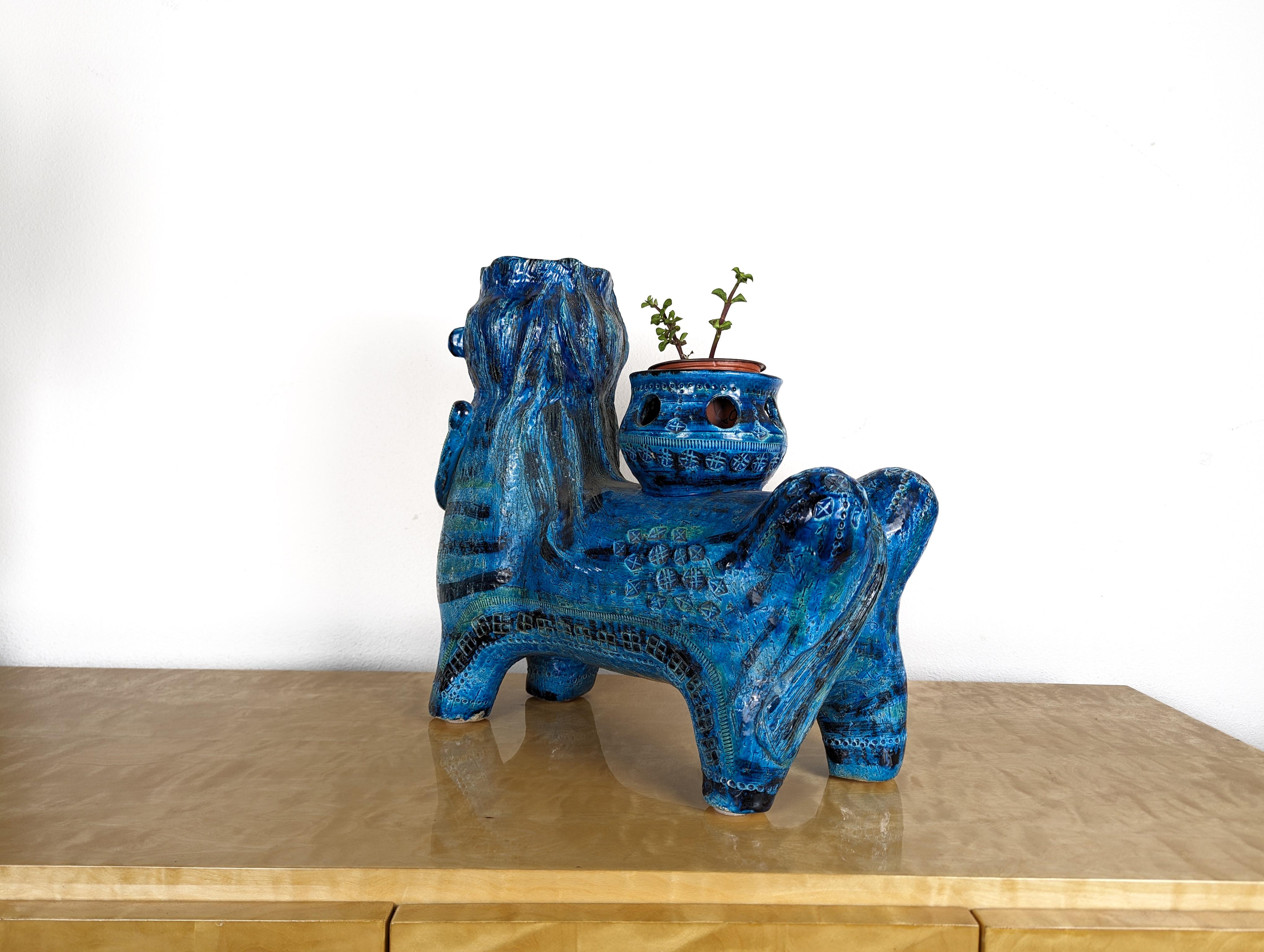 Mid-20th Century Rare & Large Bitossi Rimini Blu Ceramic Plant Centaur Sculpture, Italy, 1960s