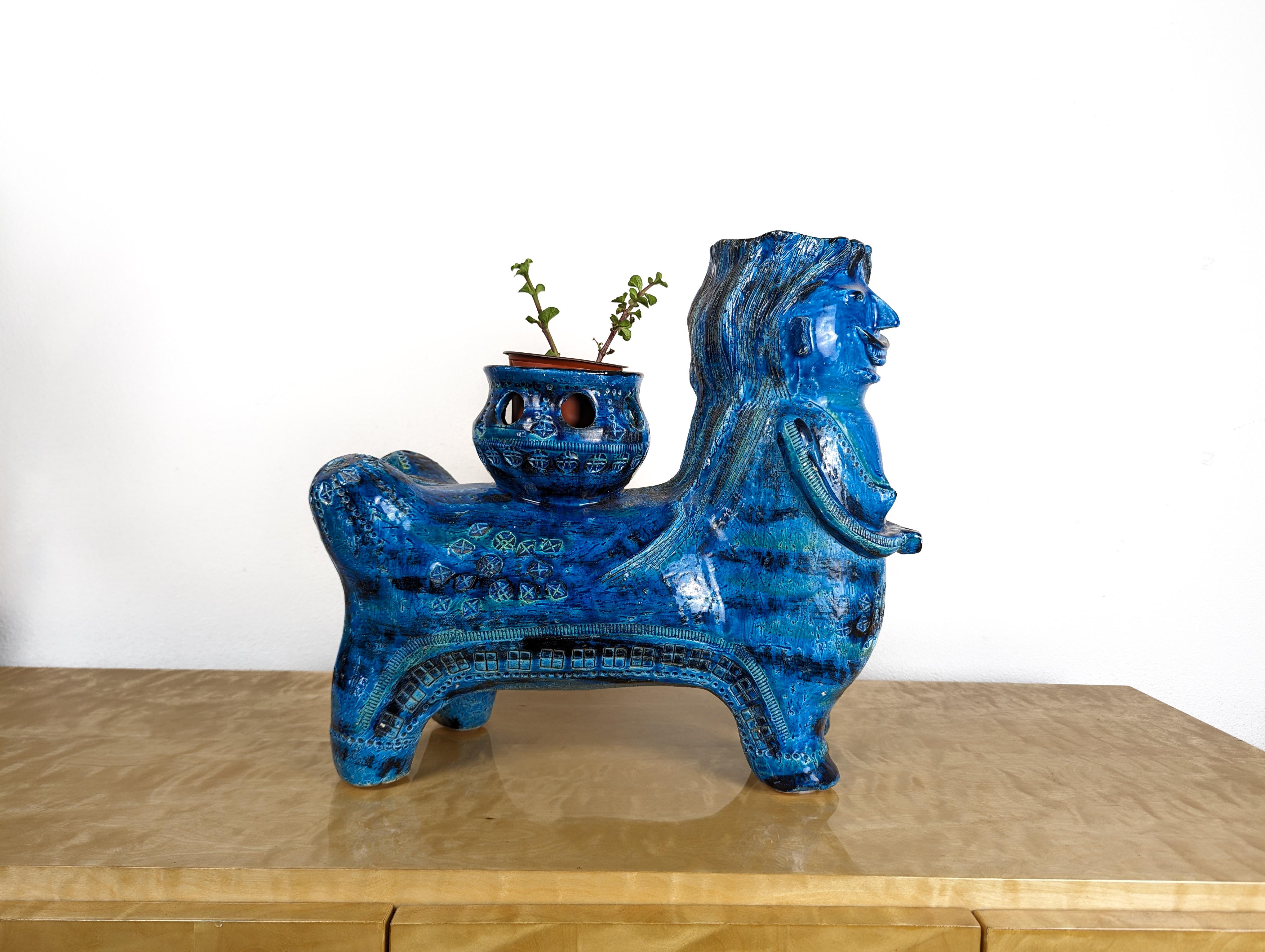 Rare & Large Bitossi Rimini Blu Ceramic Plant Centaur Sculpture, Italy, 1960s 3
