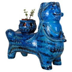 Rare & Large Bitossi Rimini Blu Ceramic Plant Centaur Sculpture, Italy, 1960s