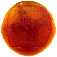 Rare Large Blenko Studio Amberine Glass Plaque Native American Indian & Horses
