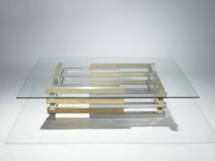 Rare Large Brass and Chrome Coffee Table by Pierre Cardin, 1970s