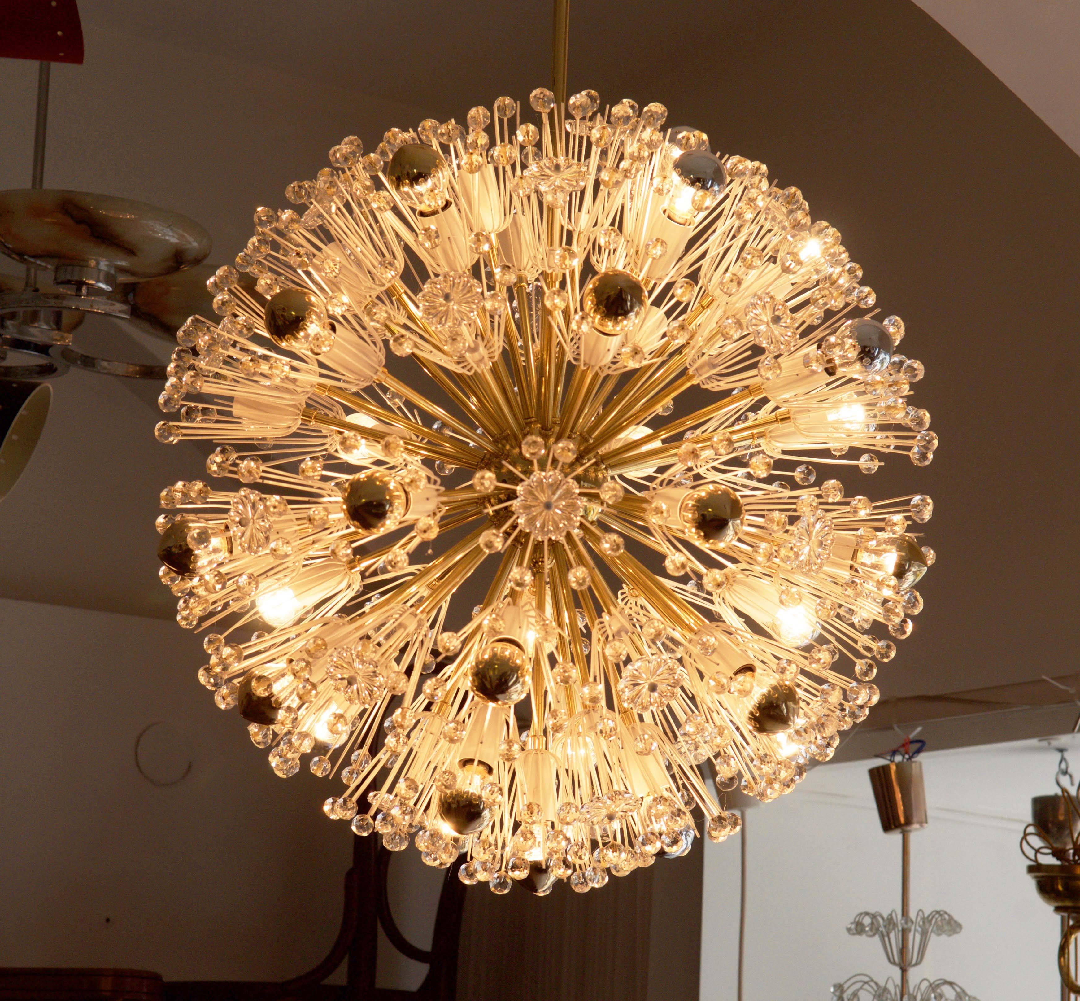 Rare Large Brass and Glass Sputnik Chandeliers by Emil Stejnar For Sale 2