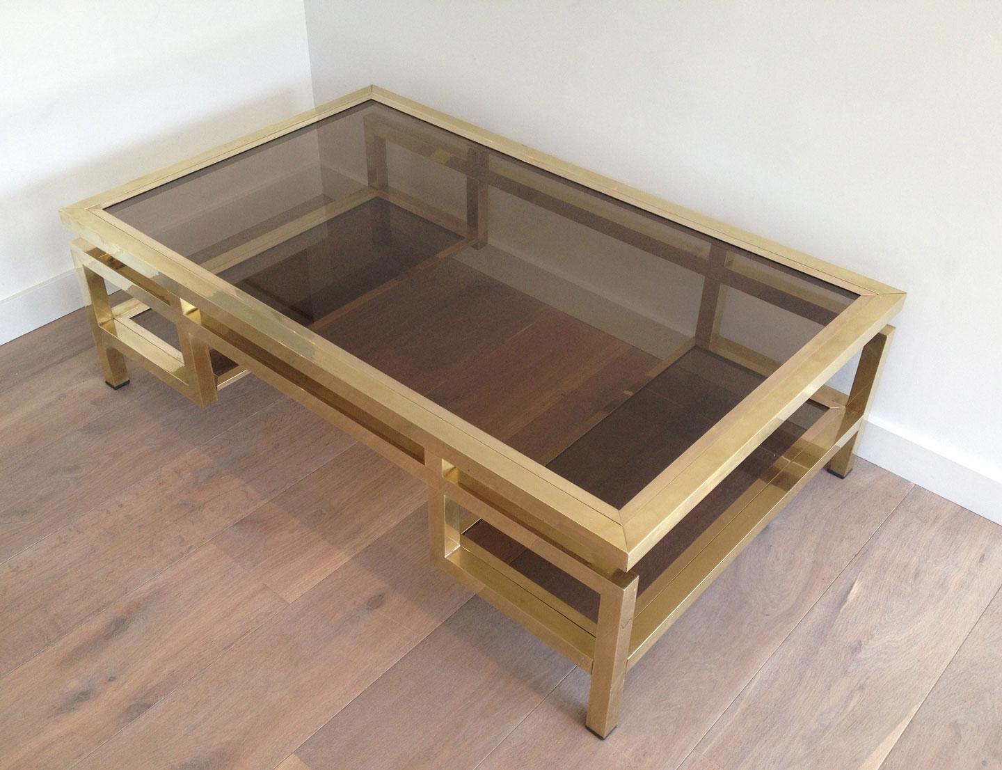 Rare Large Brass Coffee Table with Smoked Glass Tops by Guy Lefèvre for Maison J 4