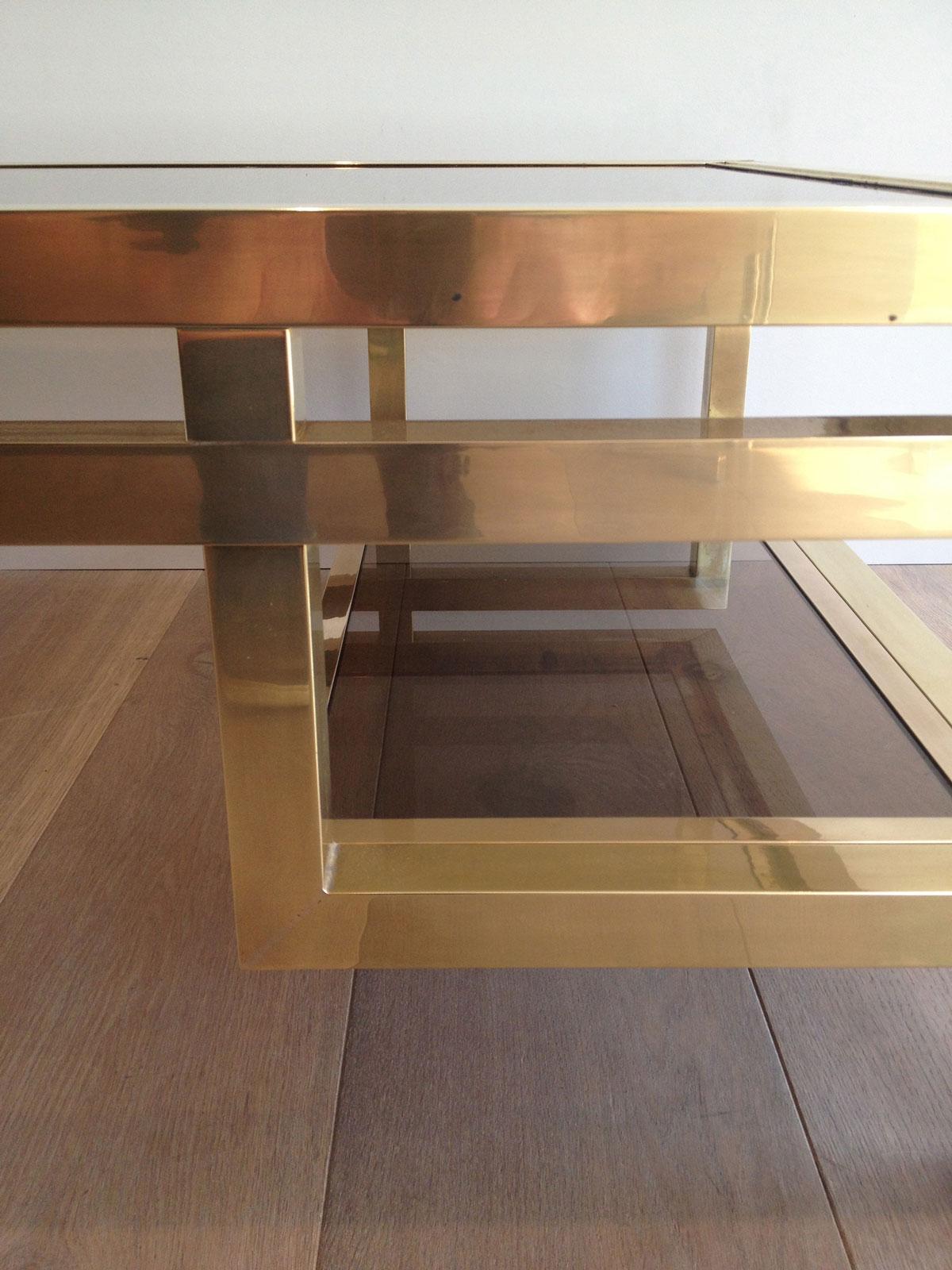 Rare Large Brass Coffee Table with Smoked Glass Tops by Guy Lefèvre for Maison J 2