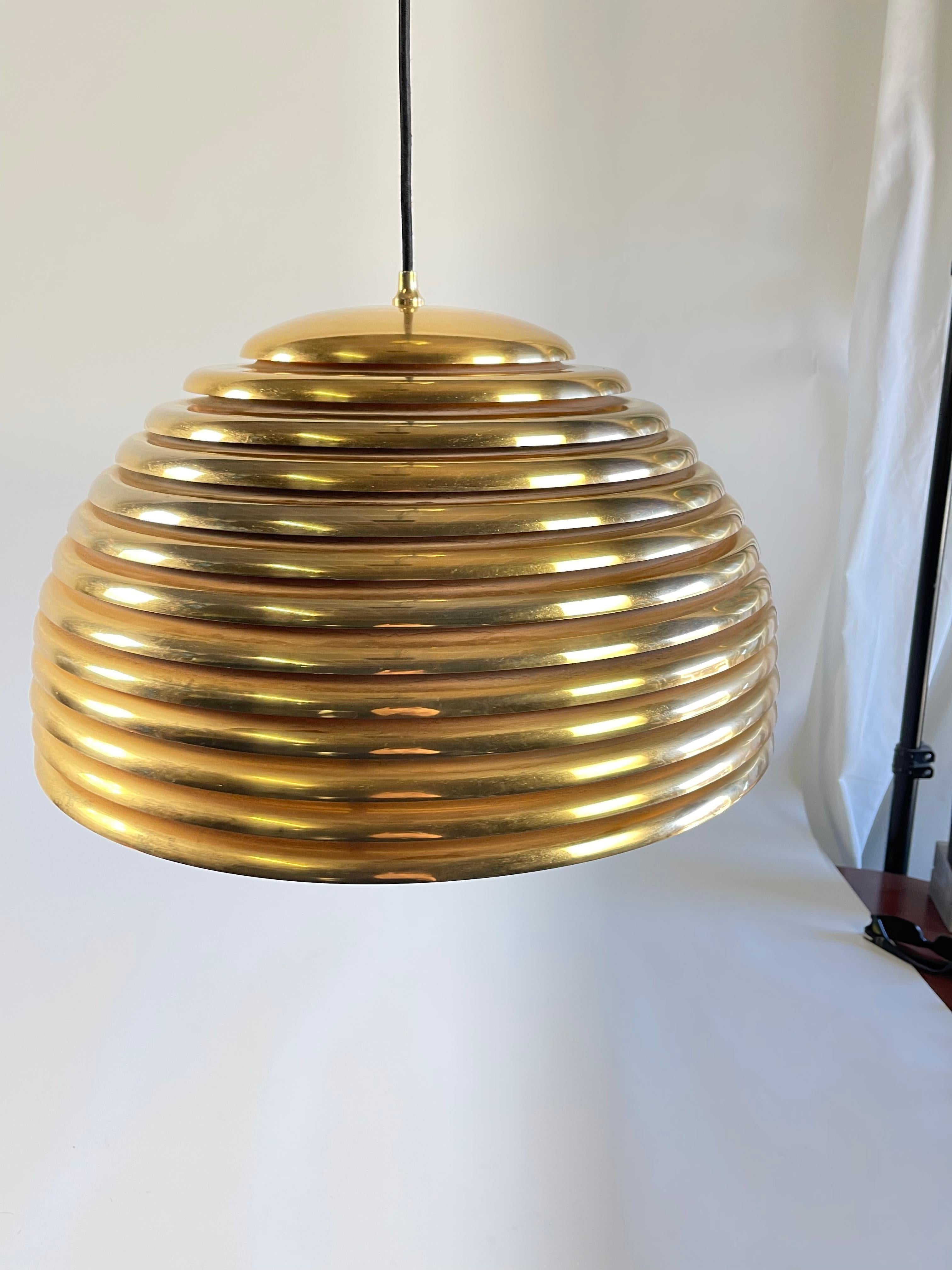 German Rare Large Brass / Golden Saturno Pendant Lamp by Kazuo Motozawa for Staff