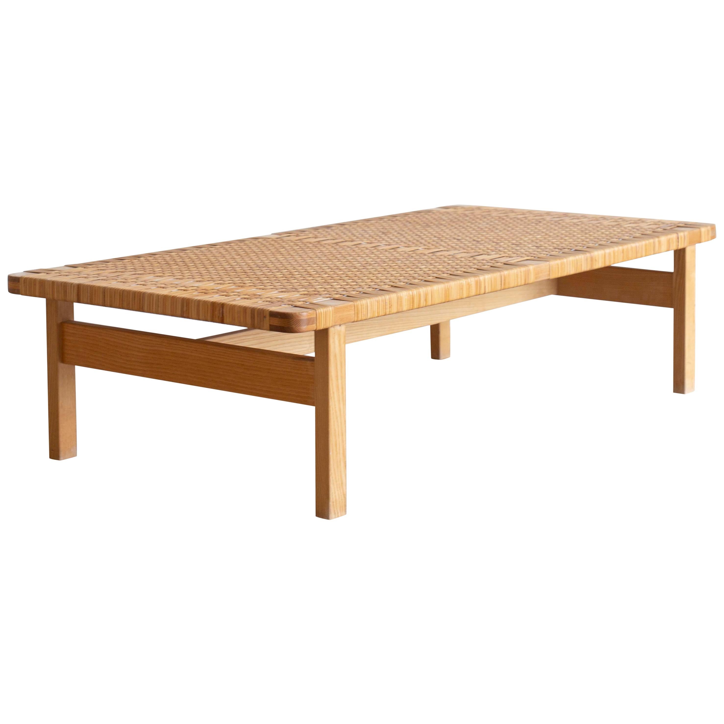 Rare Large Børge Mogensen Bench in Oak and Cane, 1955